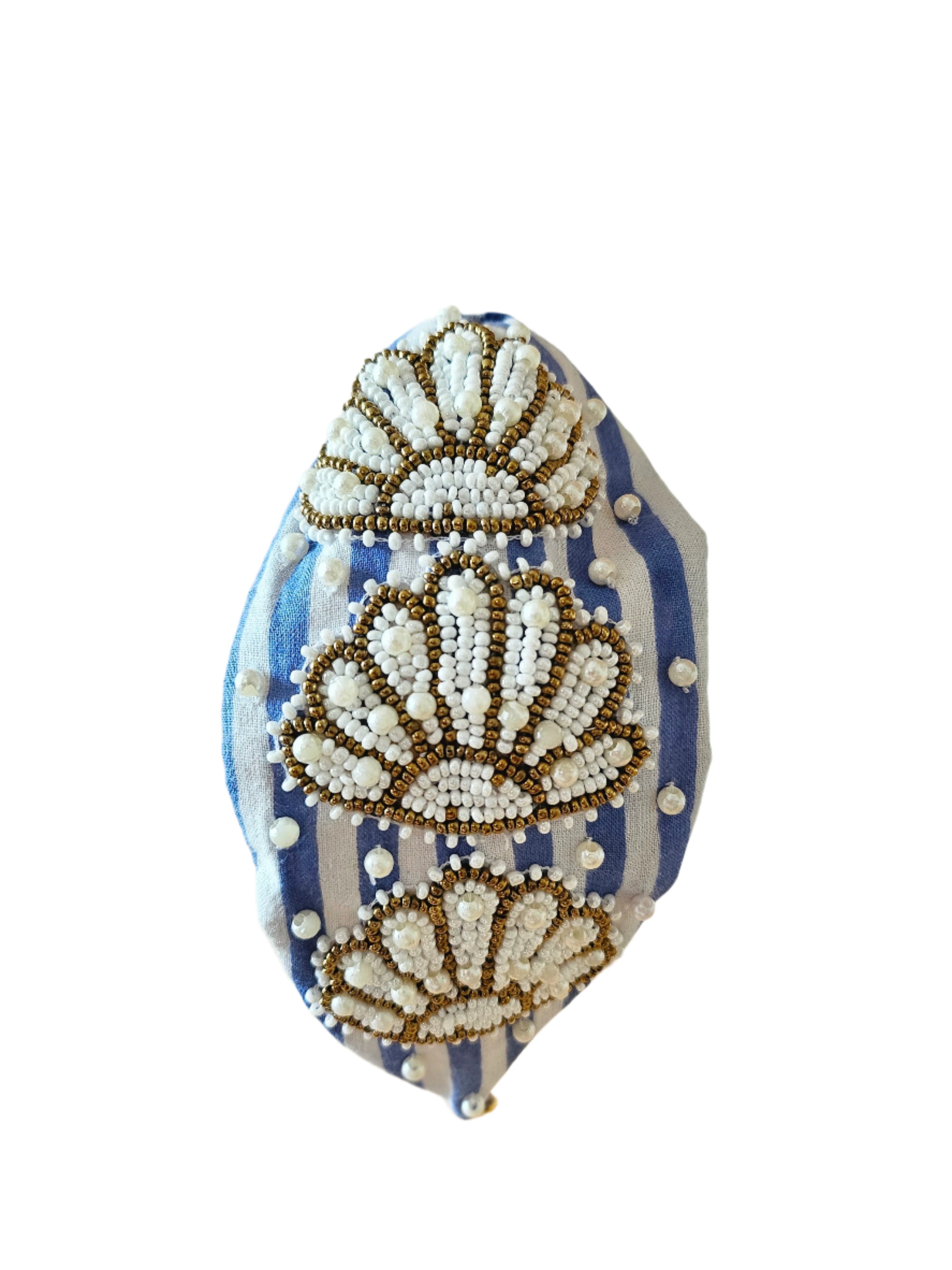 Striped Blue-White Seashell Headband