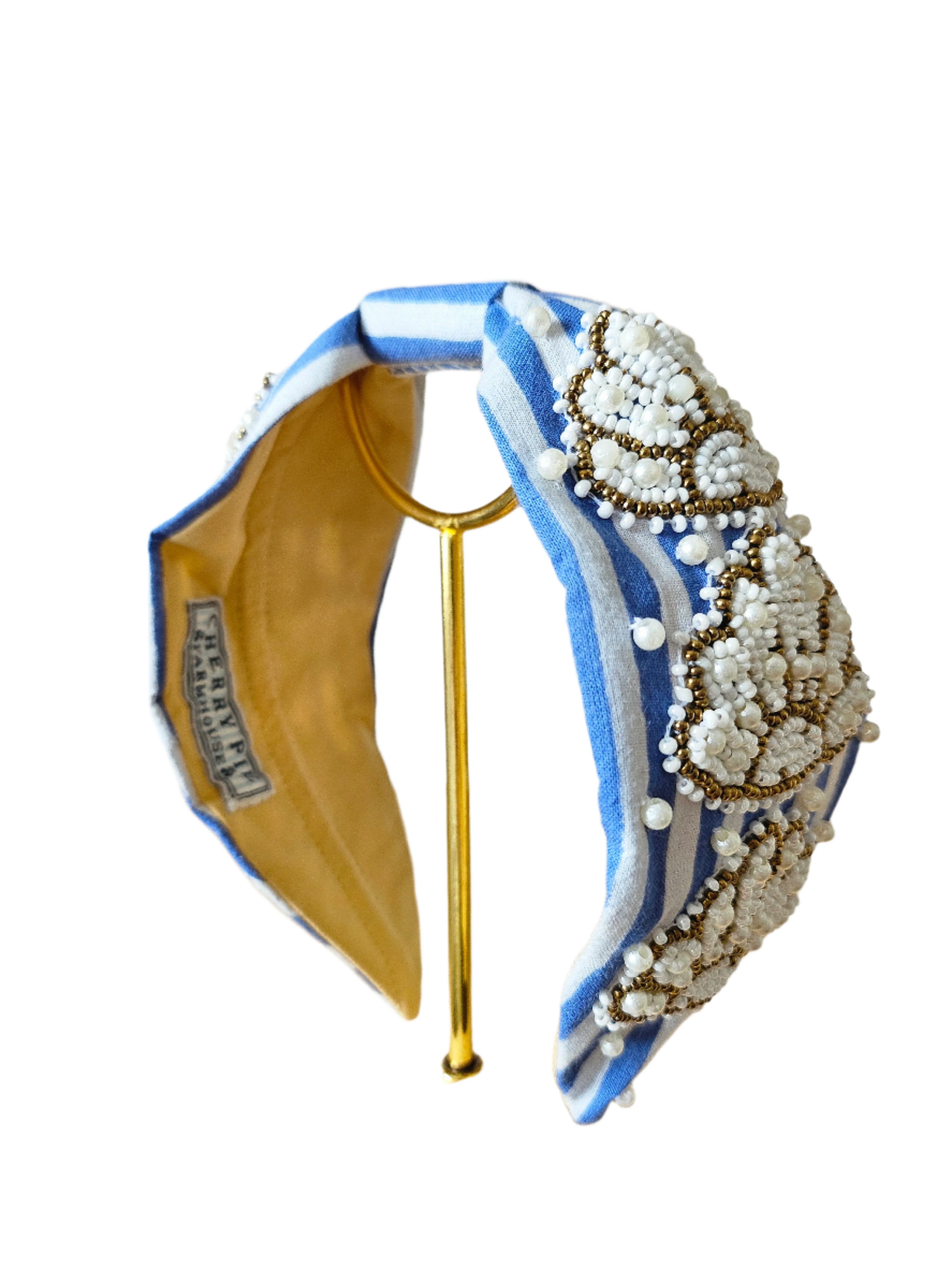 Striped Blue-White Seashell Headband
