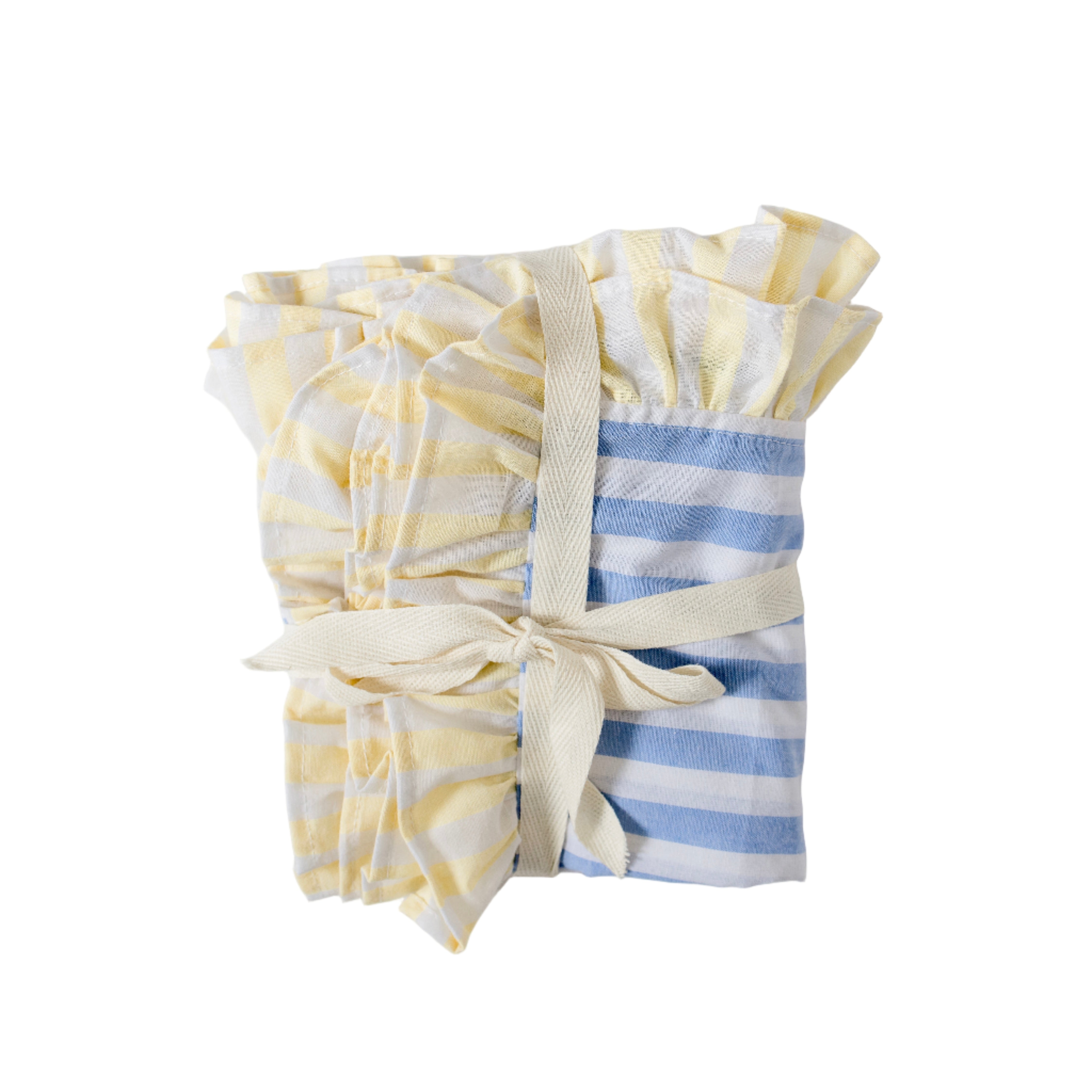 Striped Cotton Placemats with Frills (Blue with Yellow) Set of 4 – Cottagecore Farmhouse Table Linen