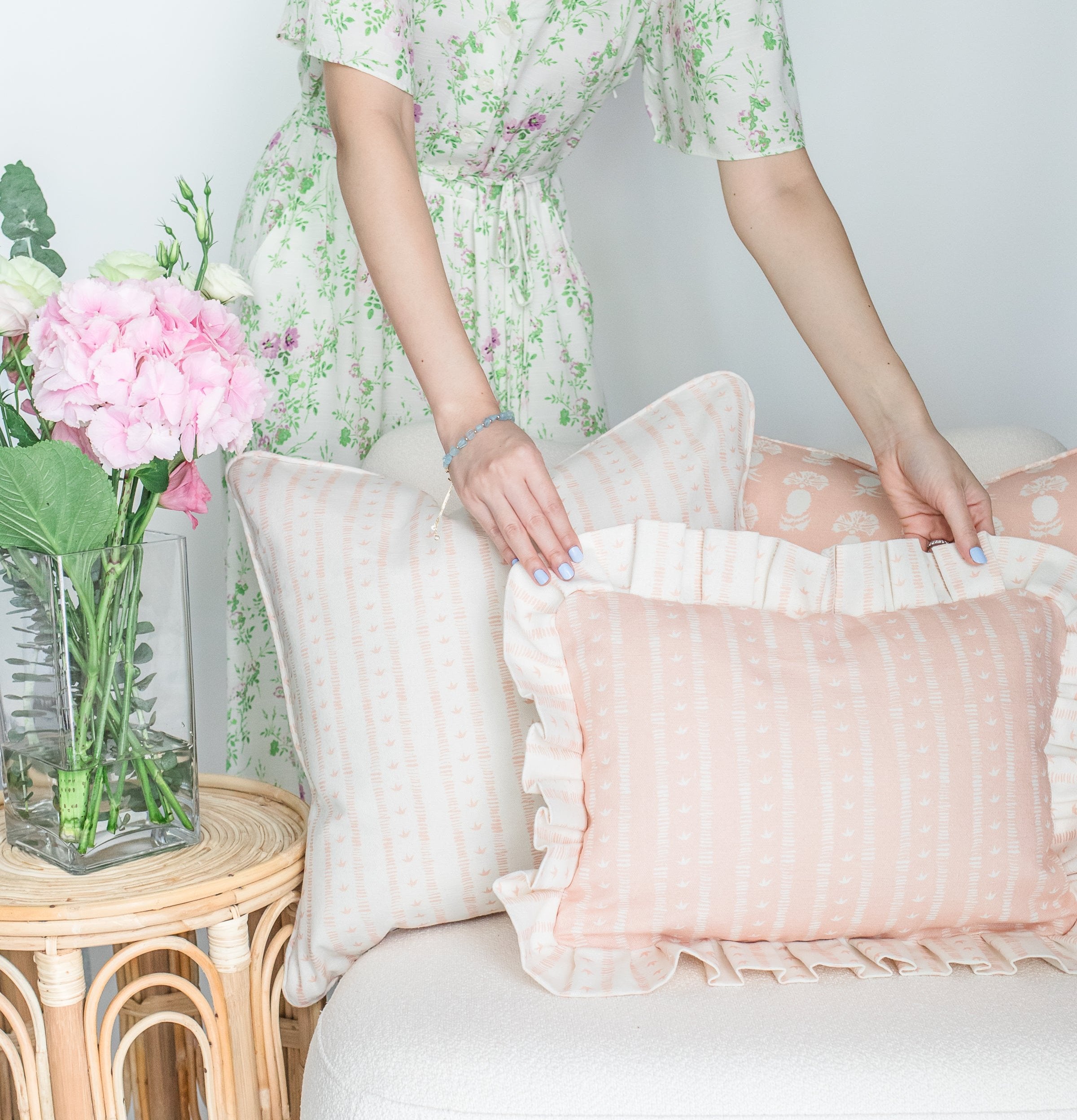 Frilled Meuse Cushion in Rose by Kate Medlicott