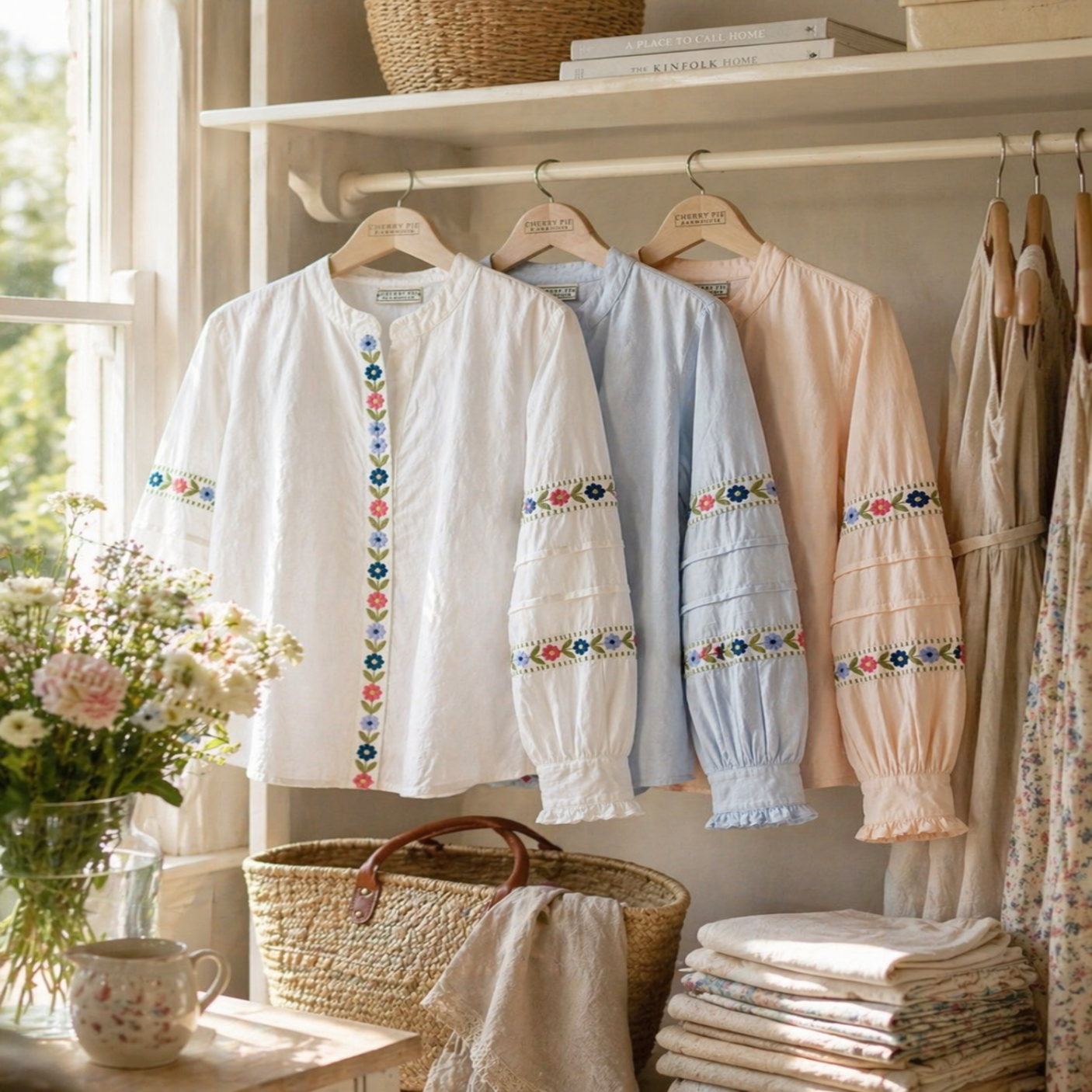 Floral embroidery blouse in three colourways, free size cotton top Cherry Pie Farmhouse