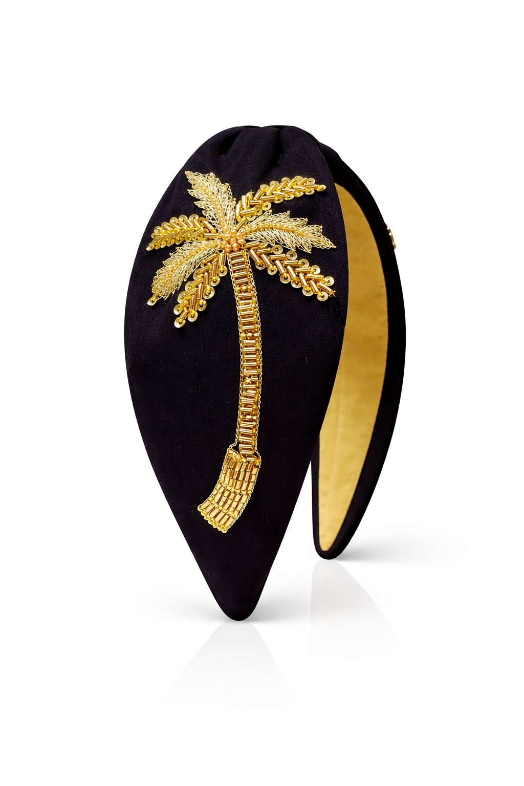 Elegant black and gold embroidered statement headband