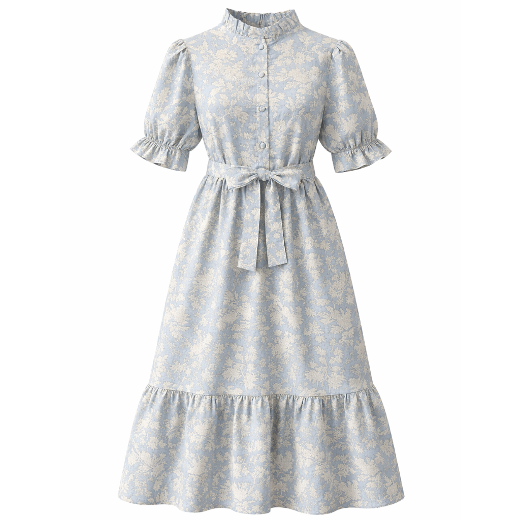 cotton regency dress Hydrangea MasterSku:719S9 dot chiffon printed with Smart Casual Nice Casual Size | UK sizes:9.5