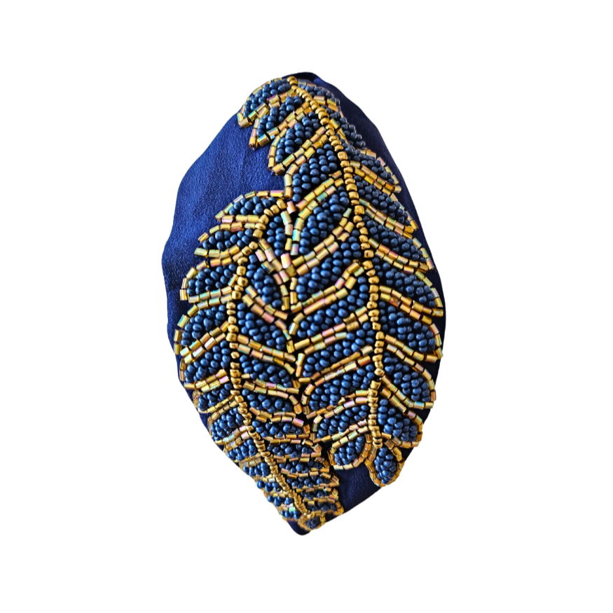 Dark Blue Gold Vines Headband