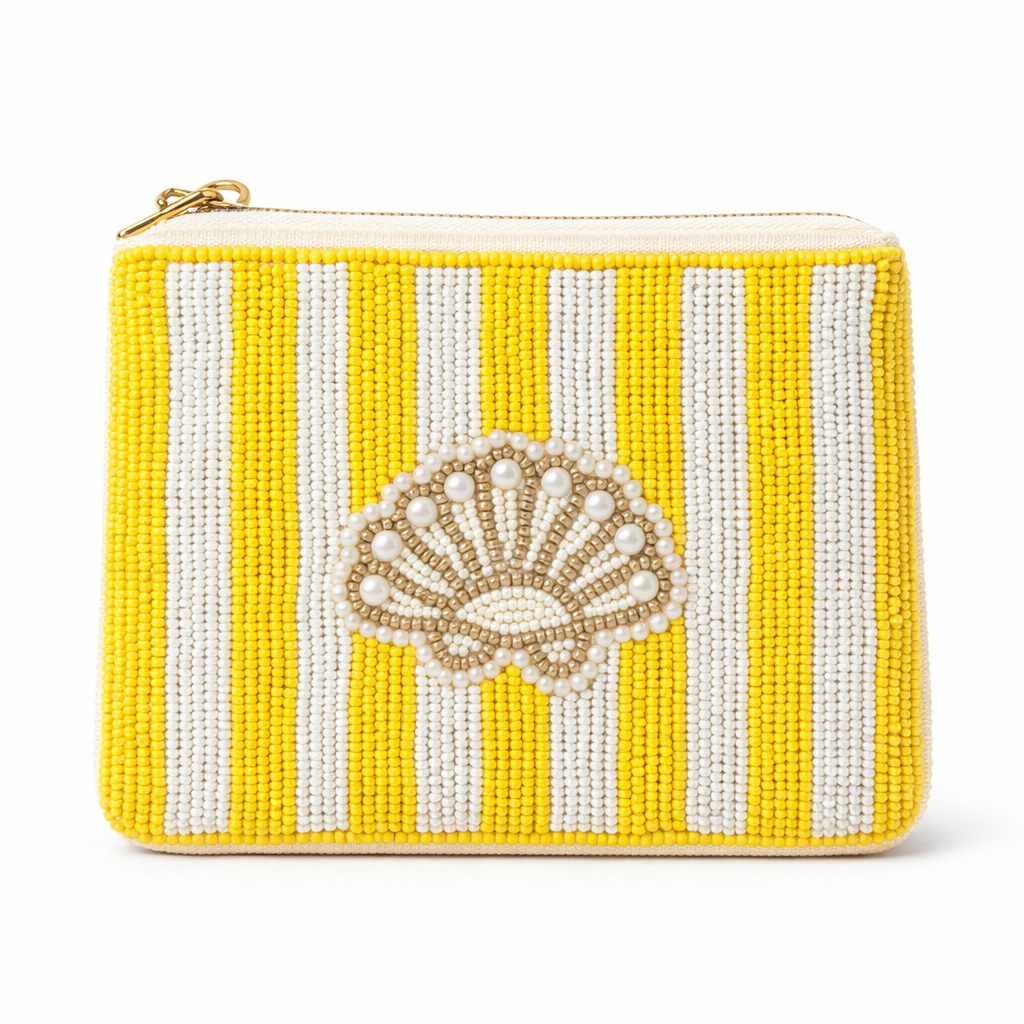 Hand embroidered beaded coin pouch apricot seashell Cherry Pie Farmhouse