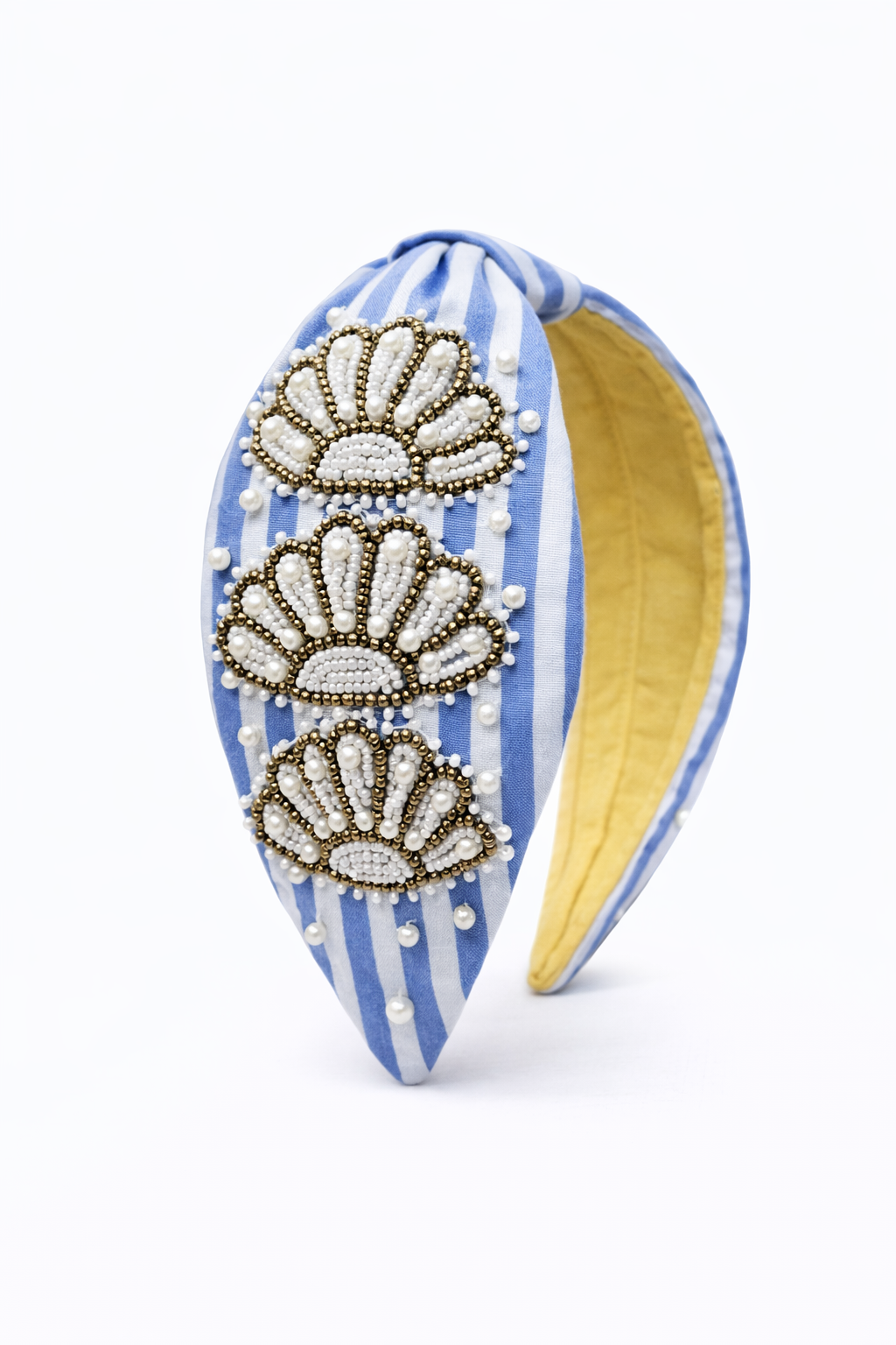 Striped Blue-White Seashell Headband