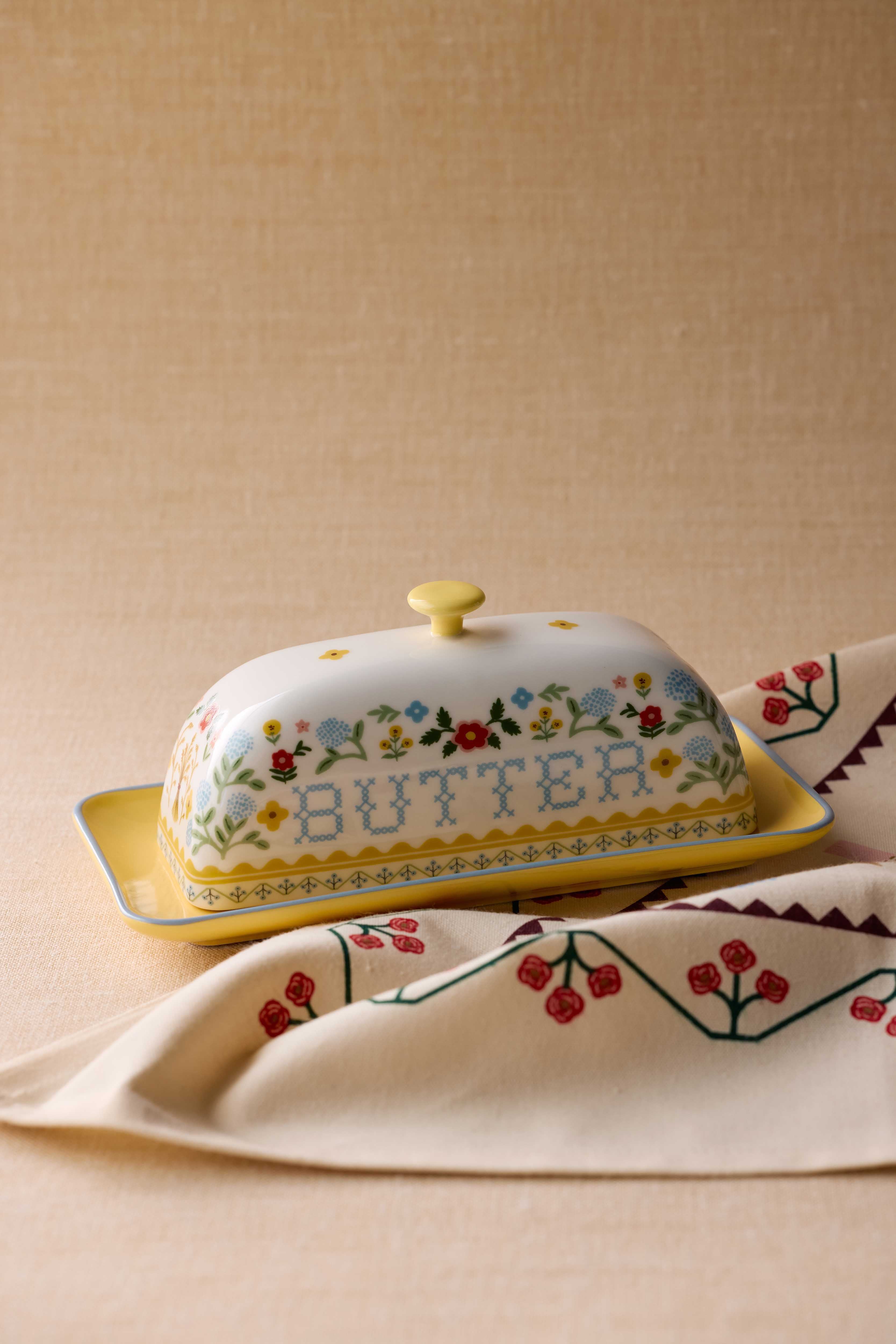 Home Sweet Home Porcelain Butter Dish by Rifle Paper Co.