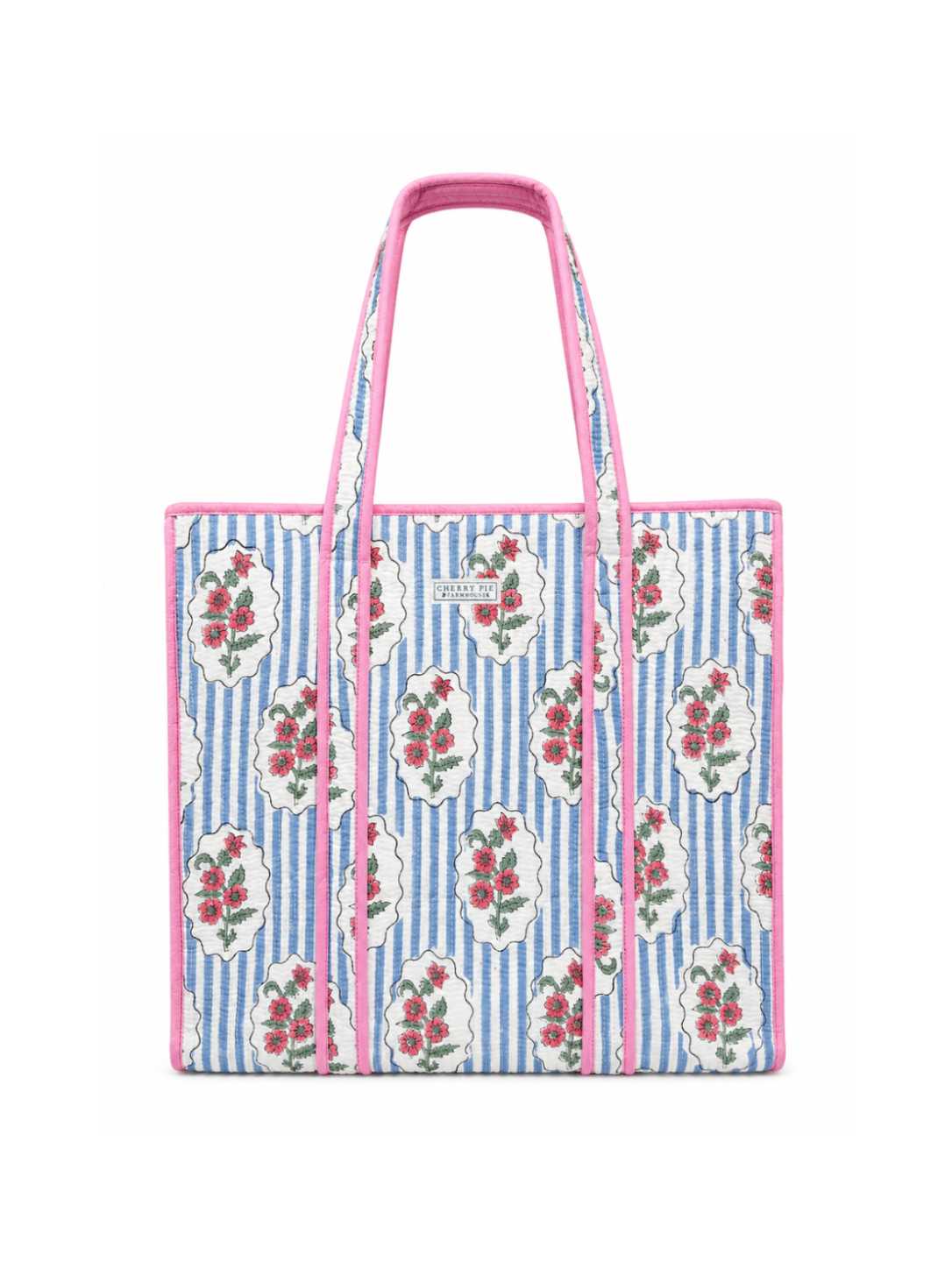 Blue Pink Block Print Tote Bag