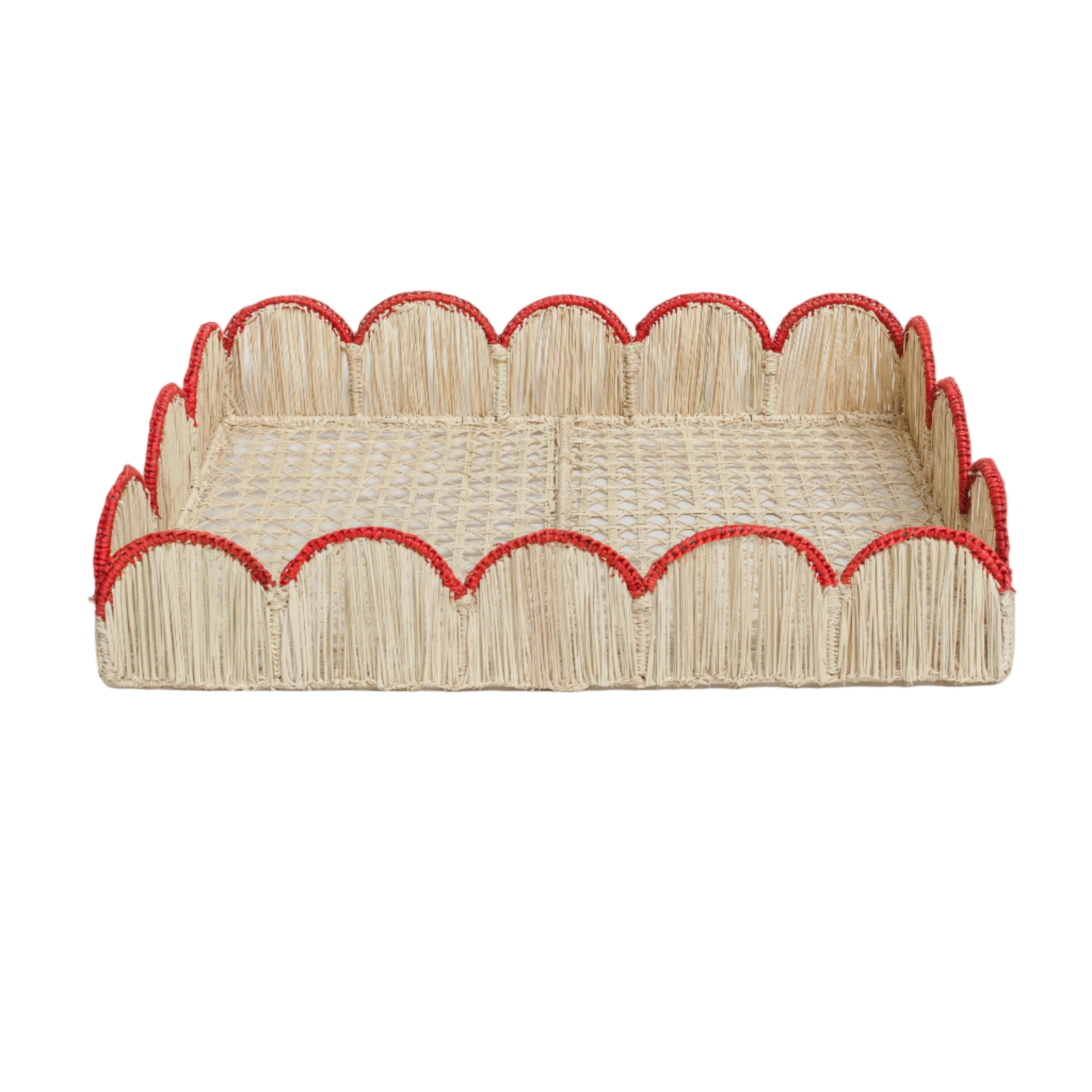 Woven iraca palm serving tray in red