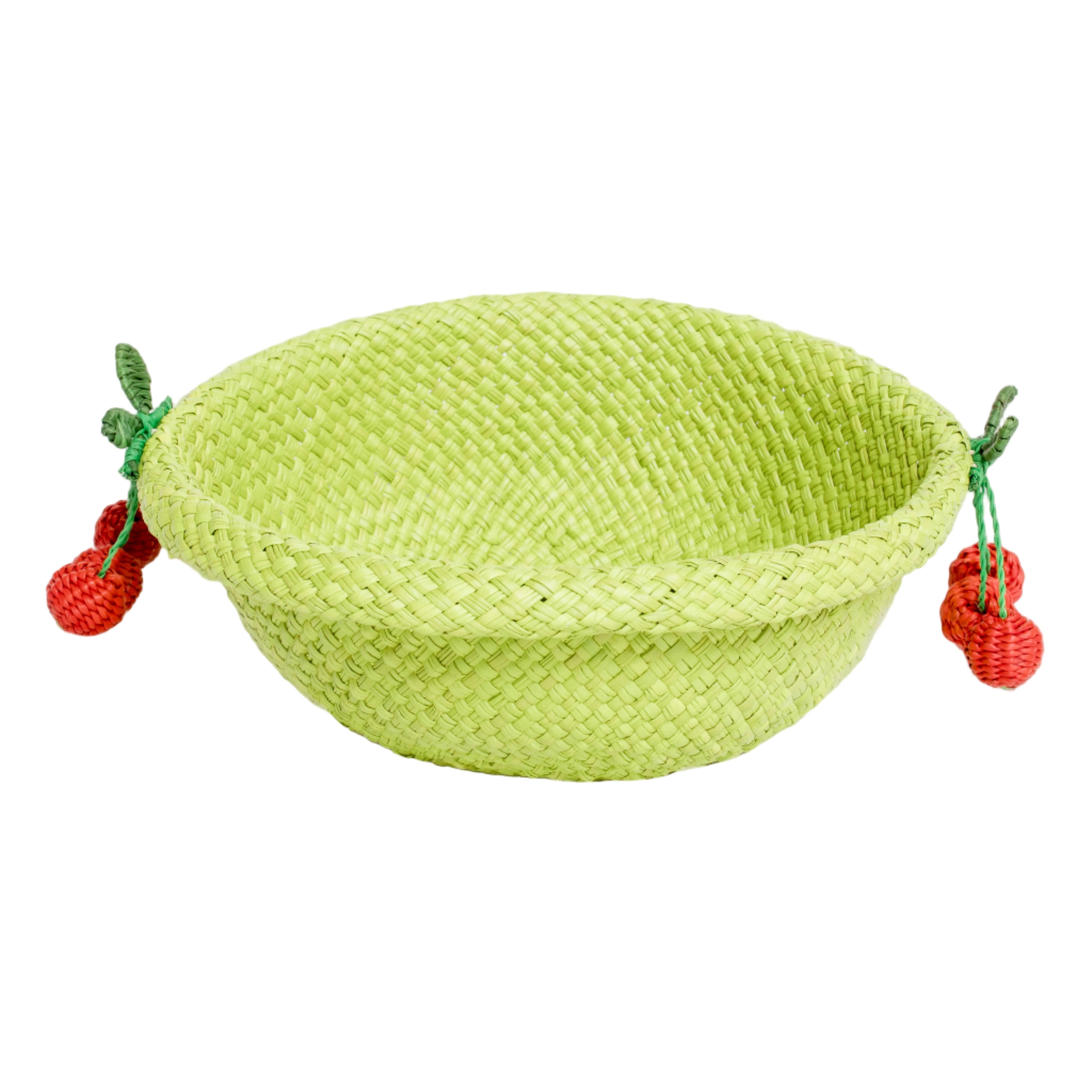 Rustic iraca palm garden basket with cherries for storage