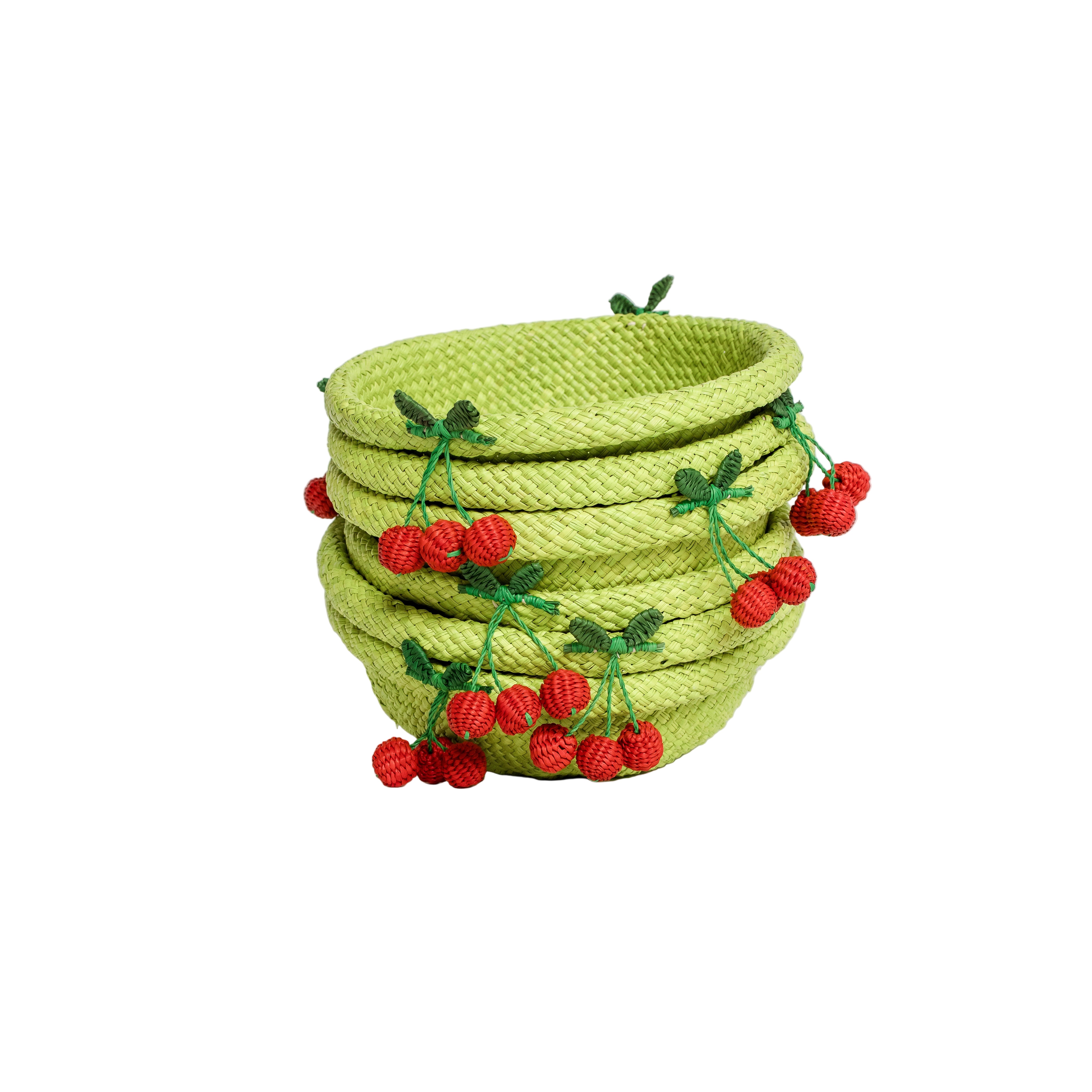 Rustic iraca palm garden basket with cherries for storage