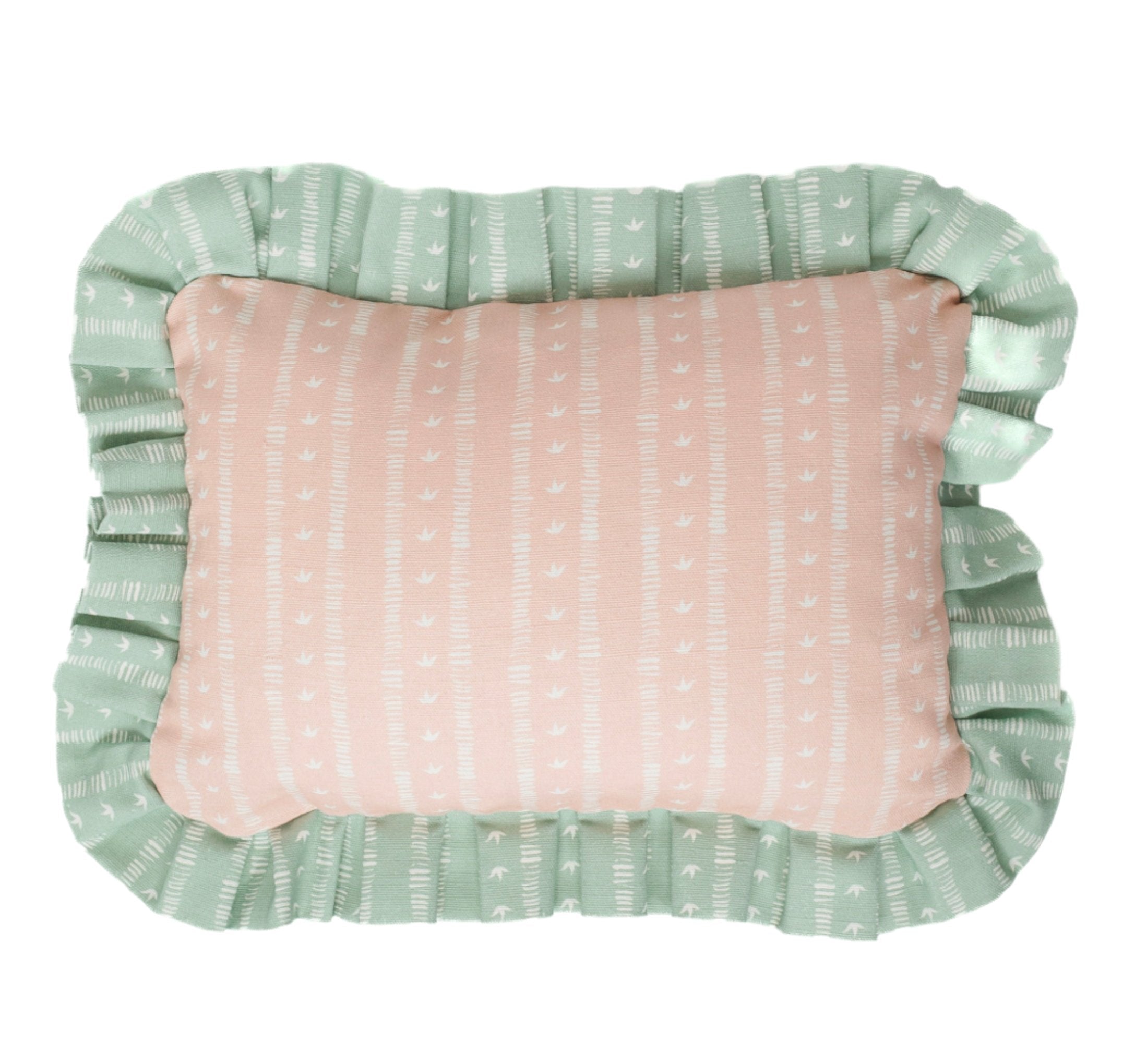 Frill Meuse Cushion in Rose & Duck Egg by Kate Medlicott