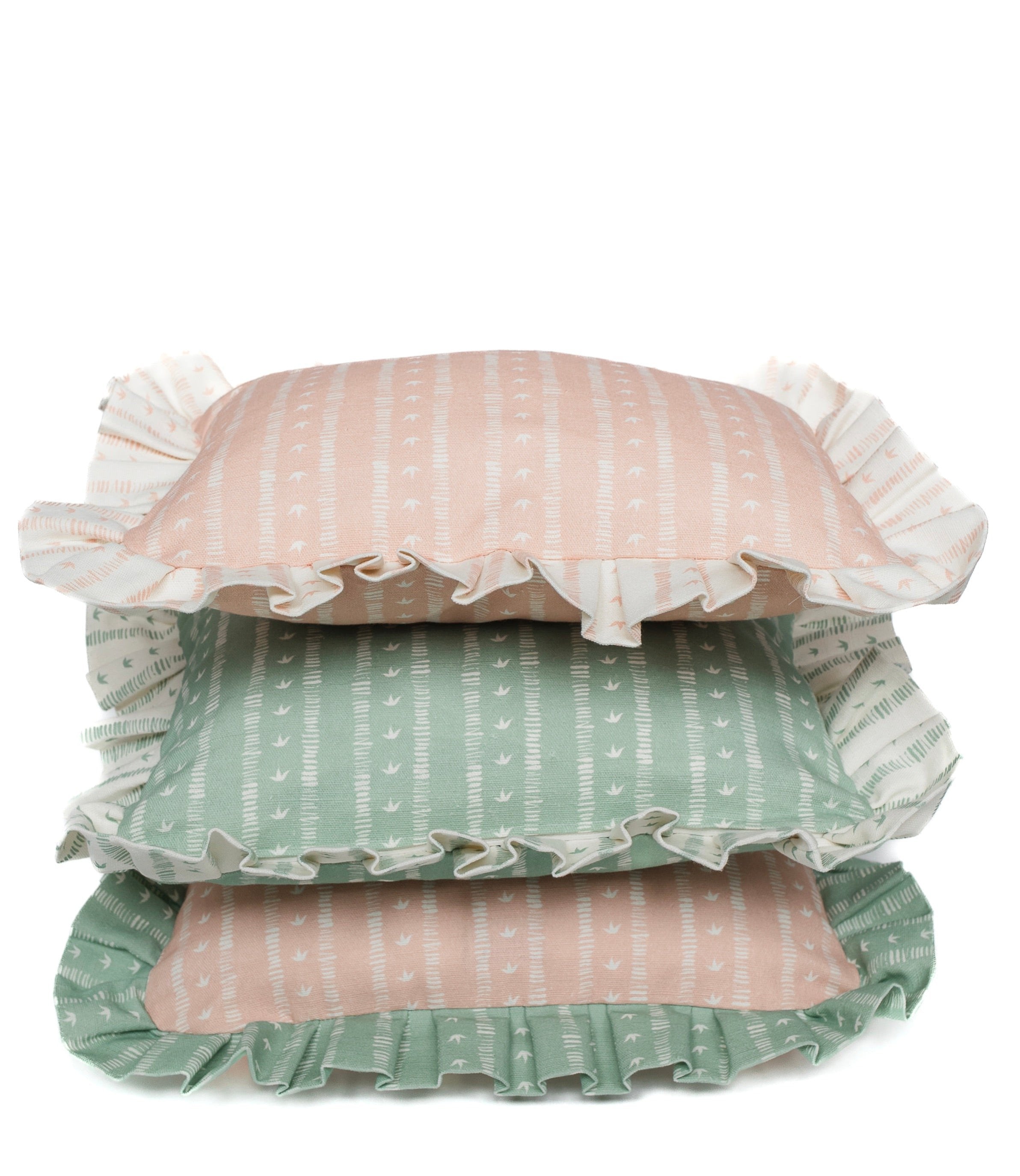 Frill Meuse Cushion in Rose & Duck Egg by Kate Medlicott