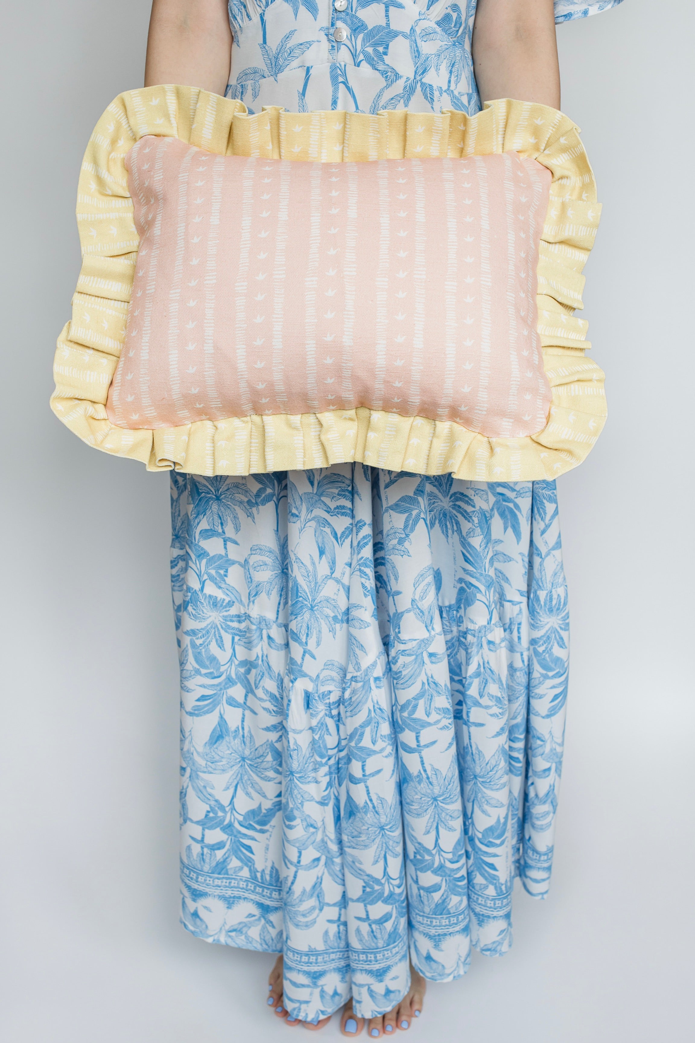 Frill Meuse Cushion in Rose & Macaron by Kate Medlicott