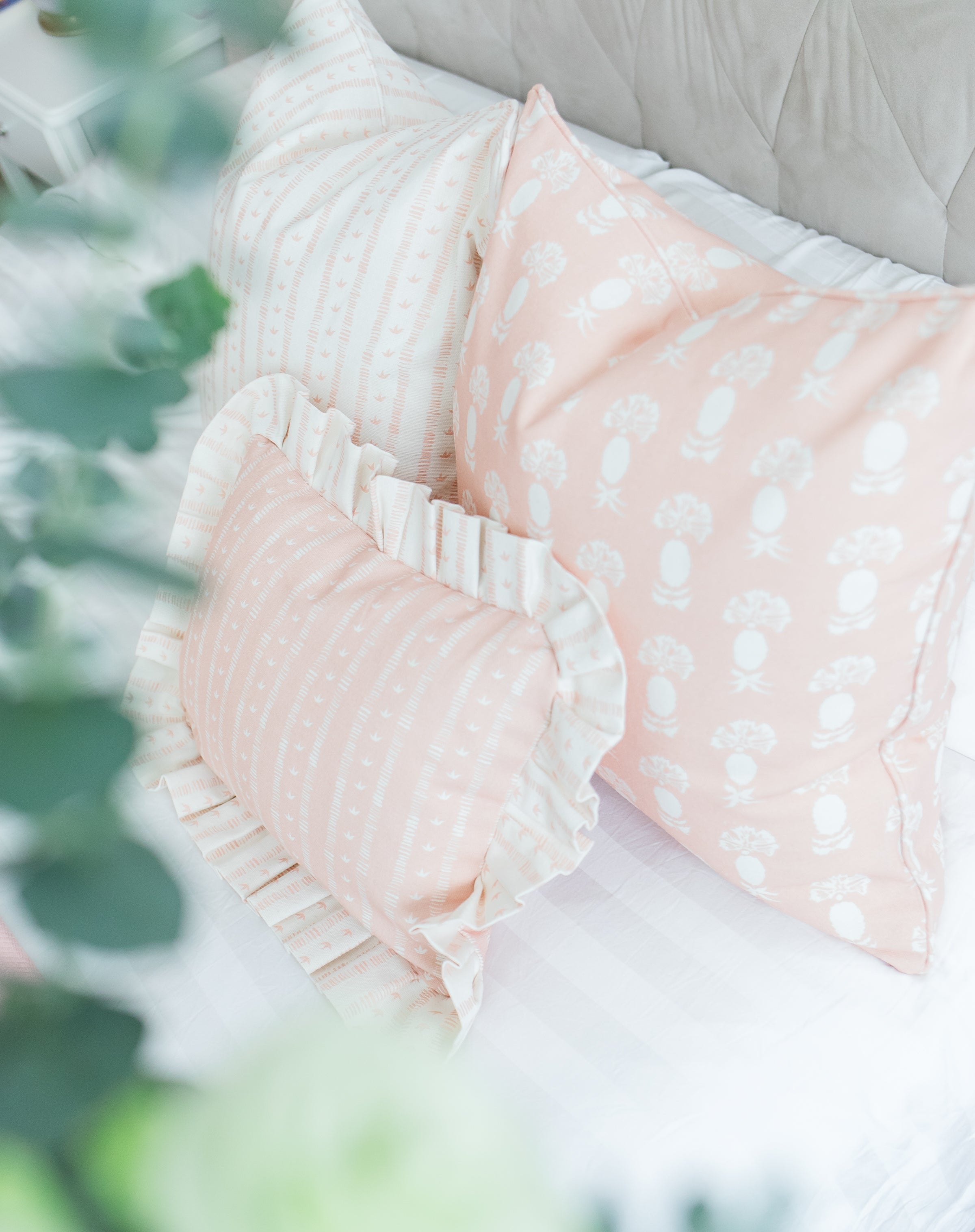 Frilled Meuse Cushion in Rose by Kate Medlicott