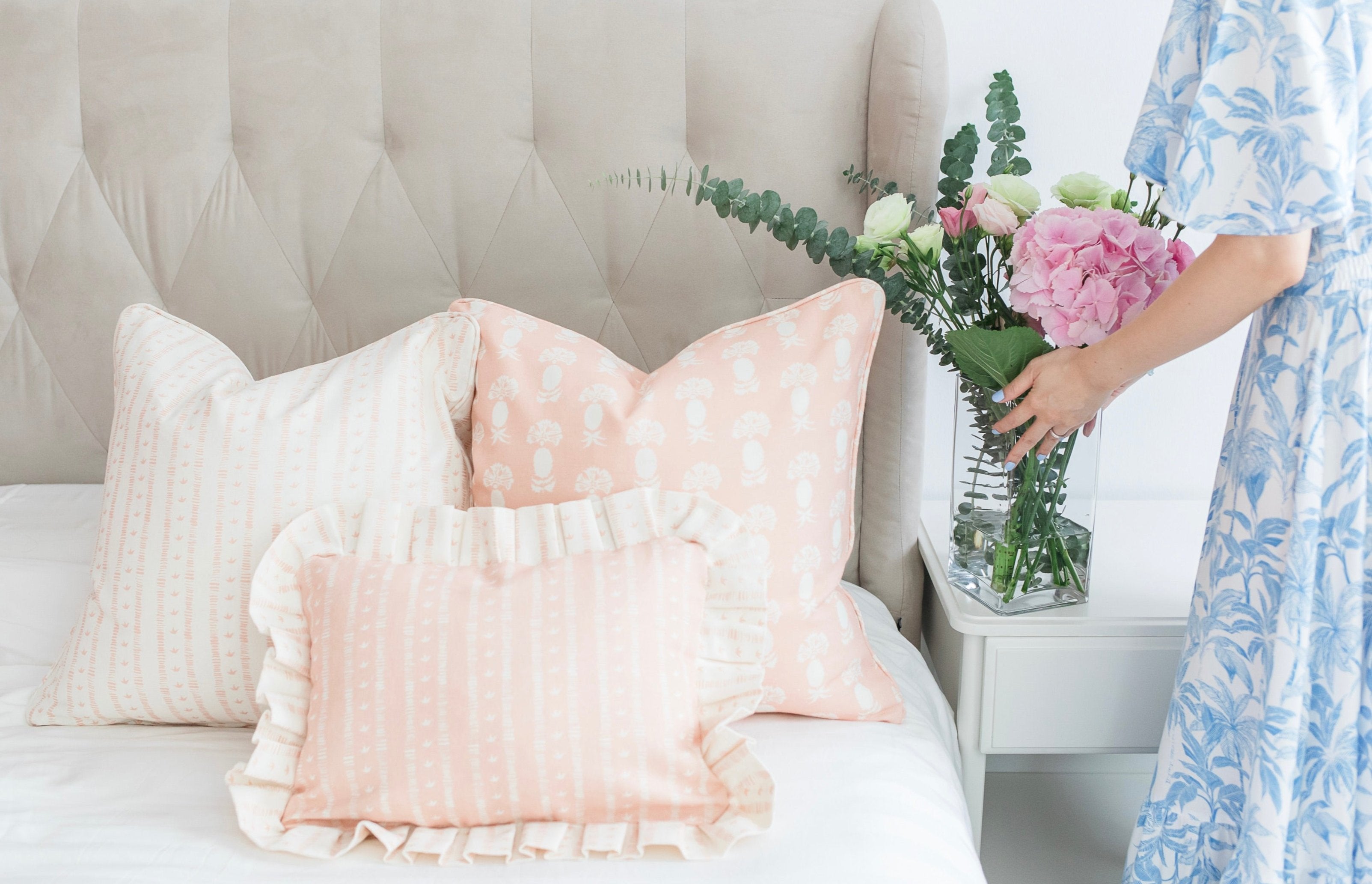 Frilled Meuse Cushion in Rose by Kate Medlicott