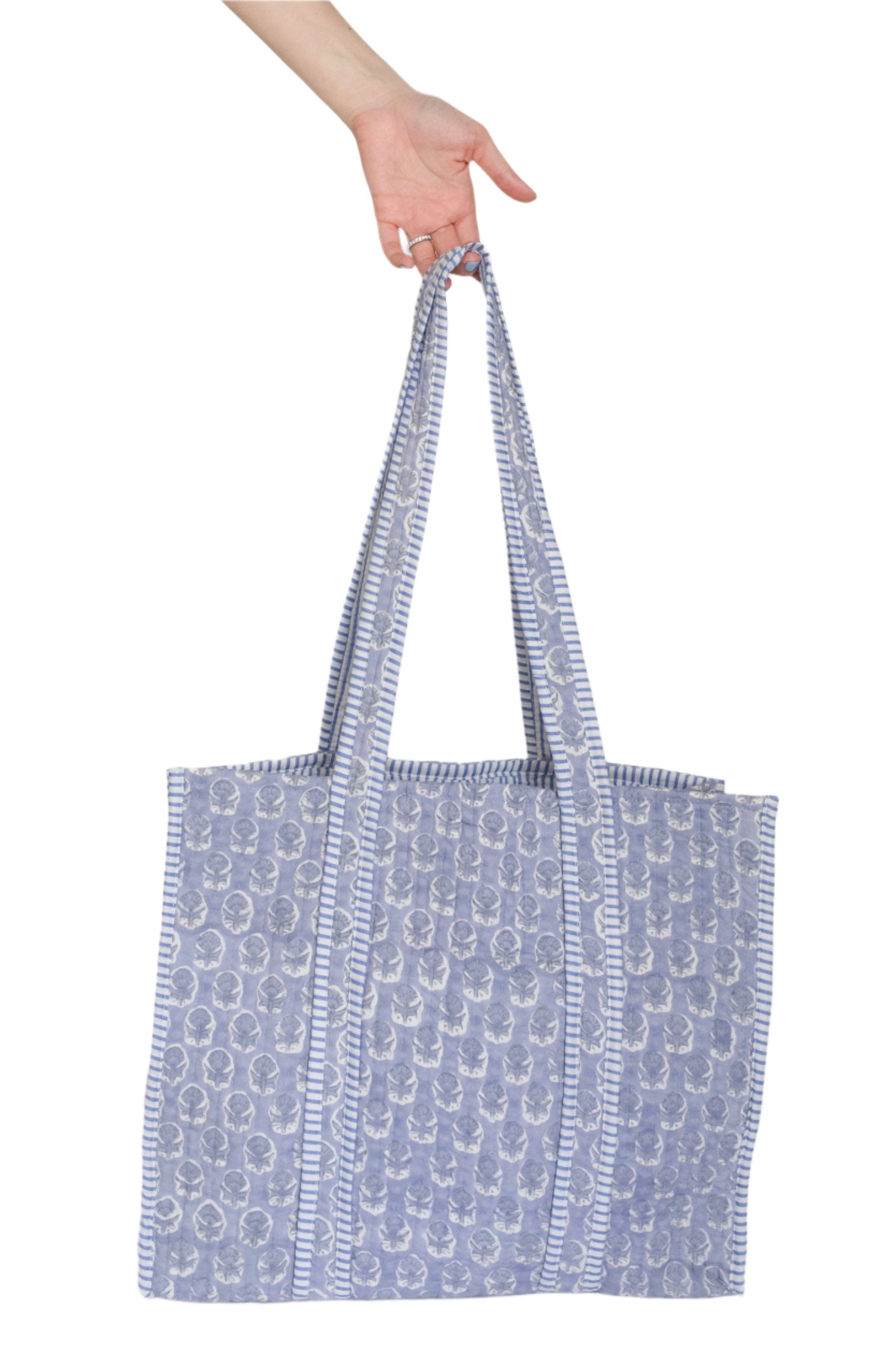 Violet Handblock Quilted Tote Bag