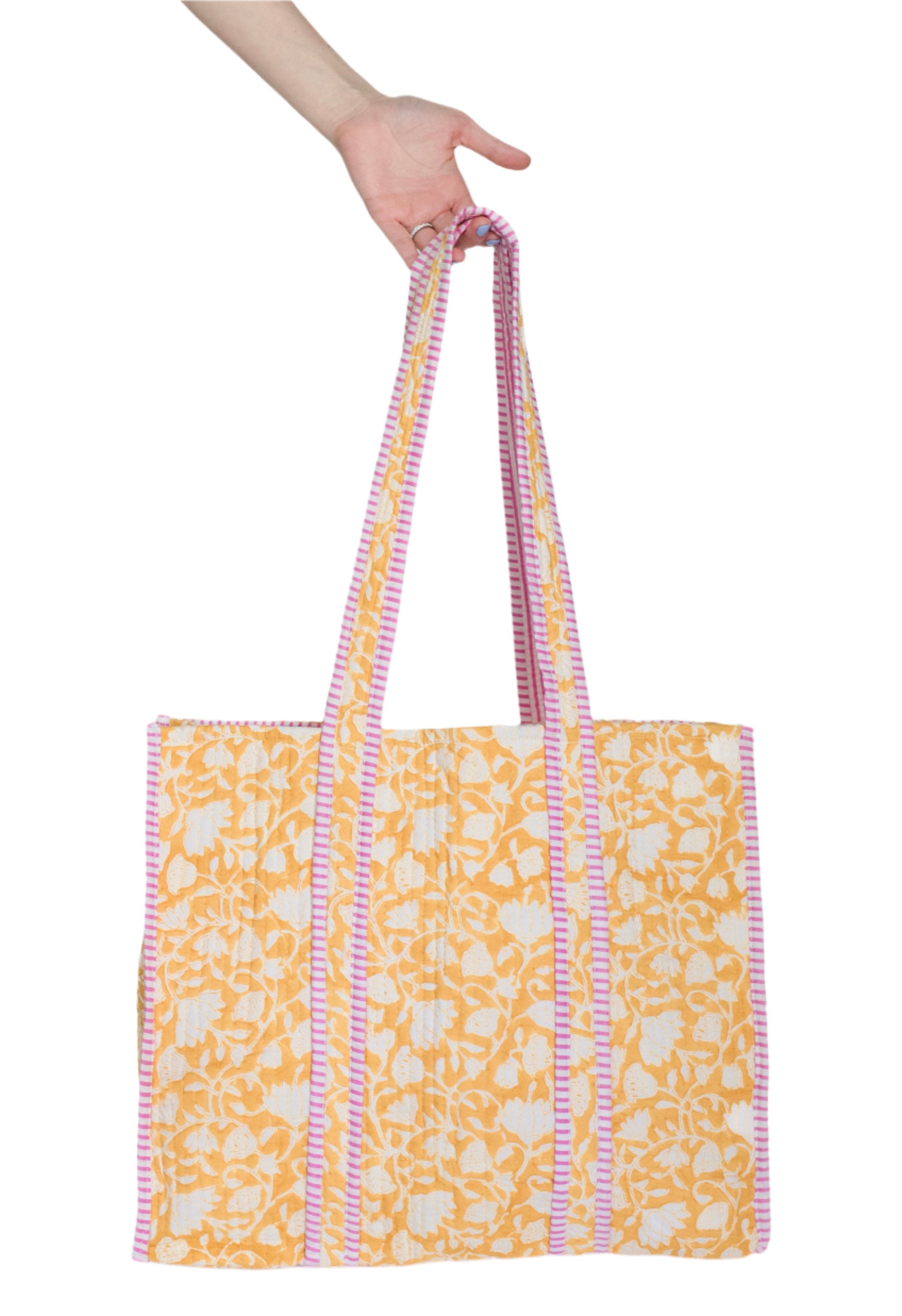 Yellow Handblock Quilted Tote Bag