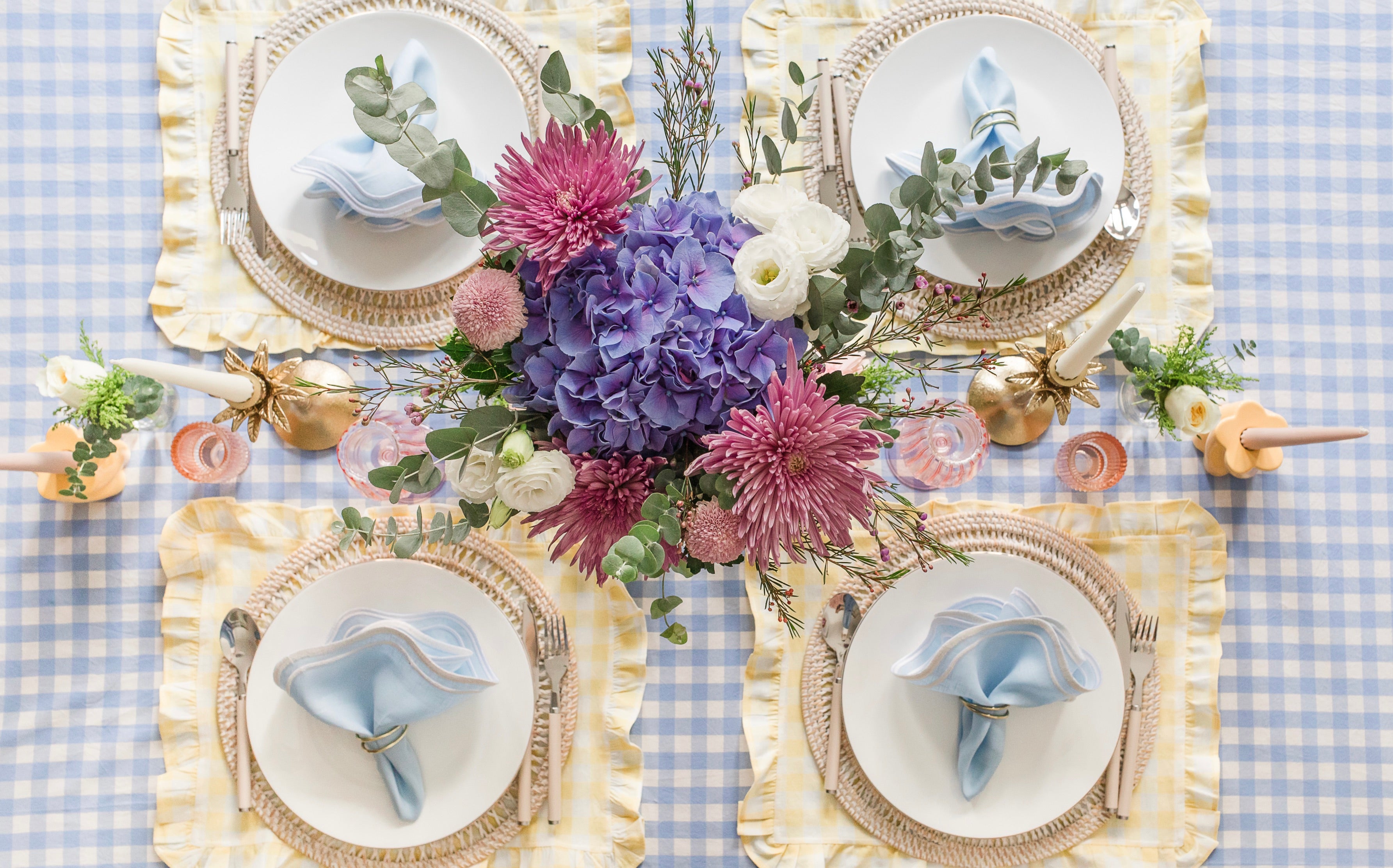 Blue Gingham Ruffle Tablecloth