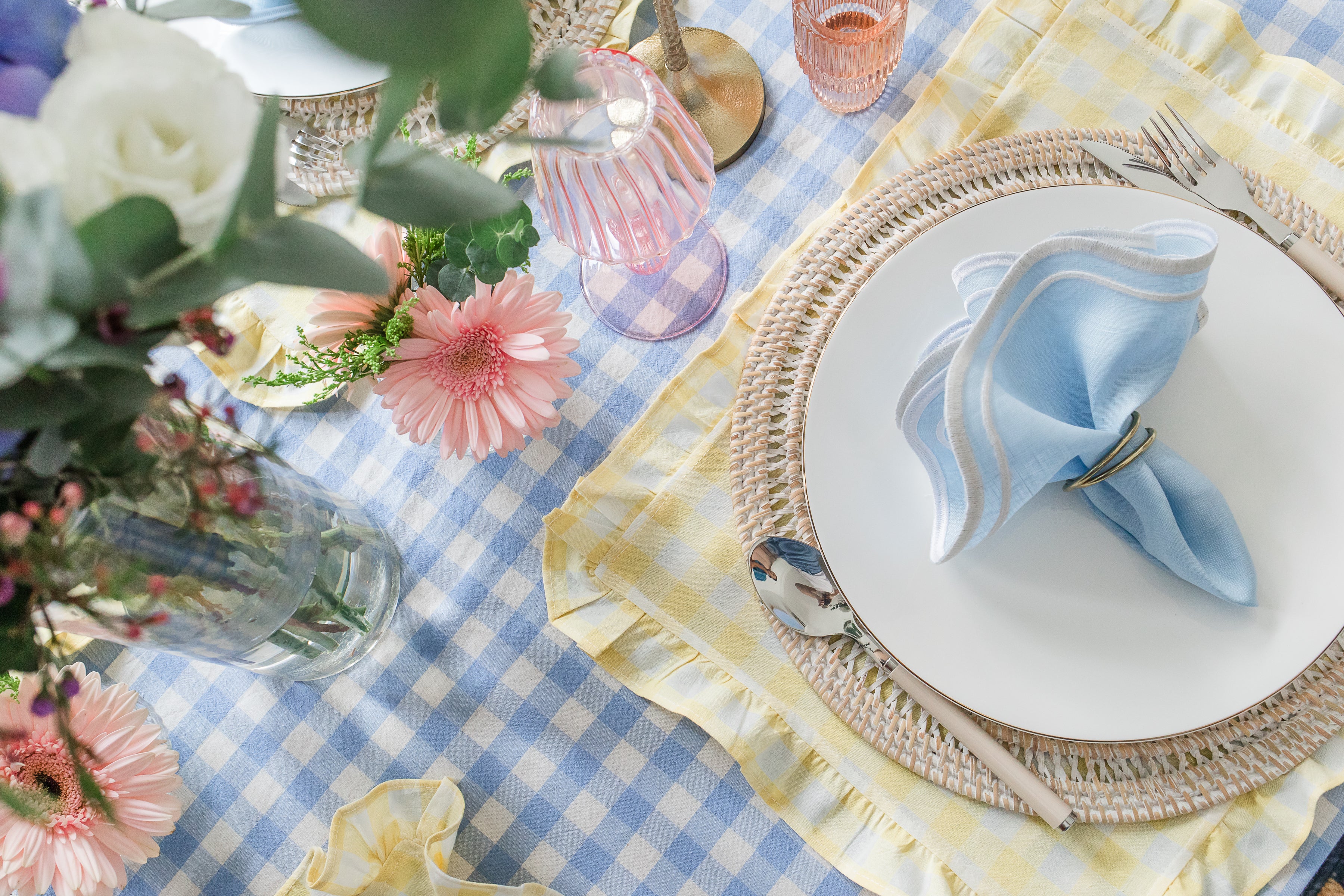 Blue Gingham Ruffle Tablecloth