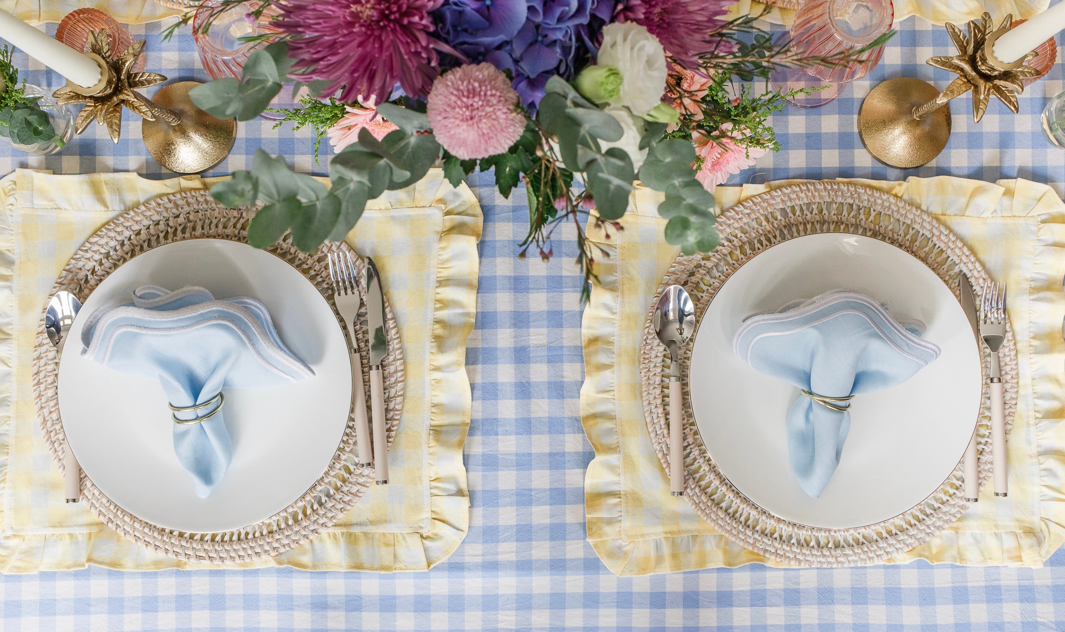 Yellow Gingham Ruffle Placemat / Napkin (Set of 4)