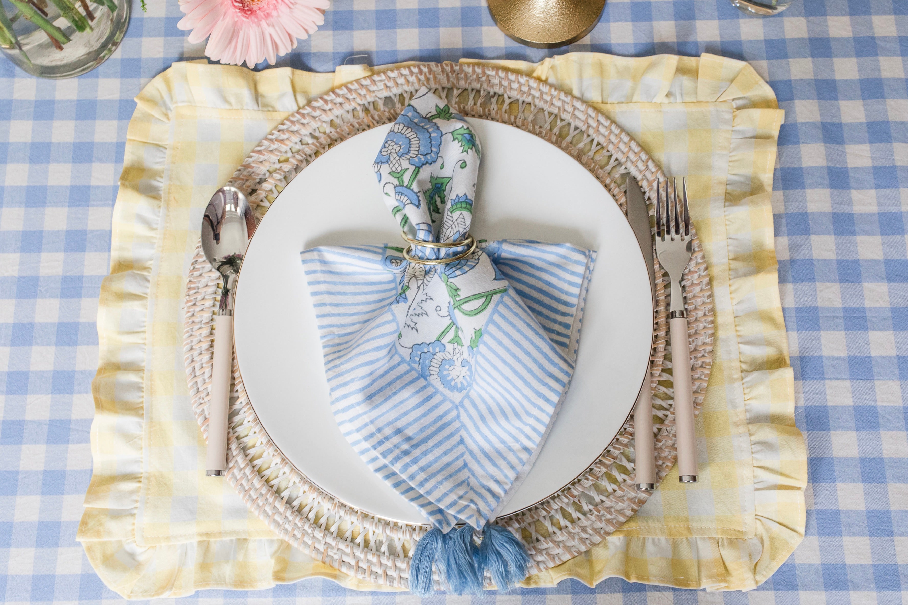 Blue Gingham Ruffle Tablecloth