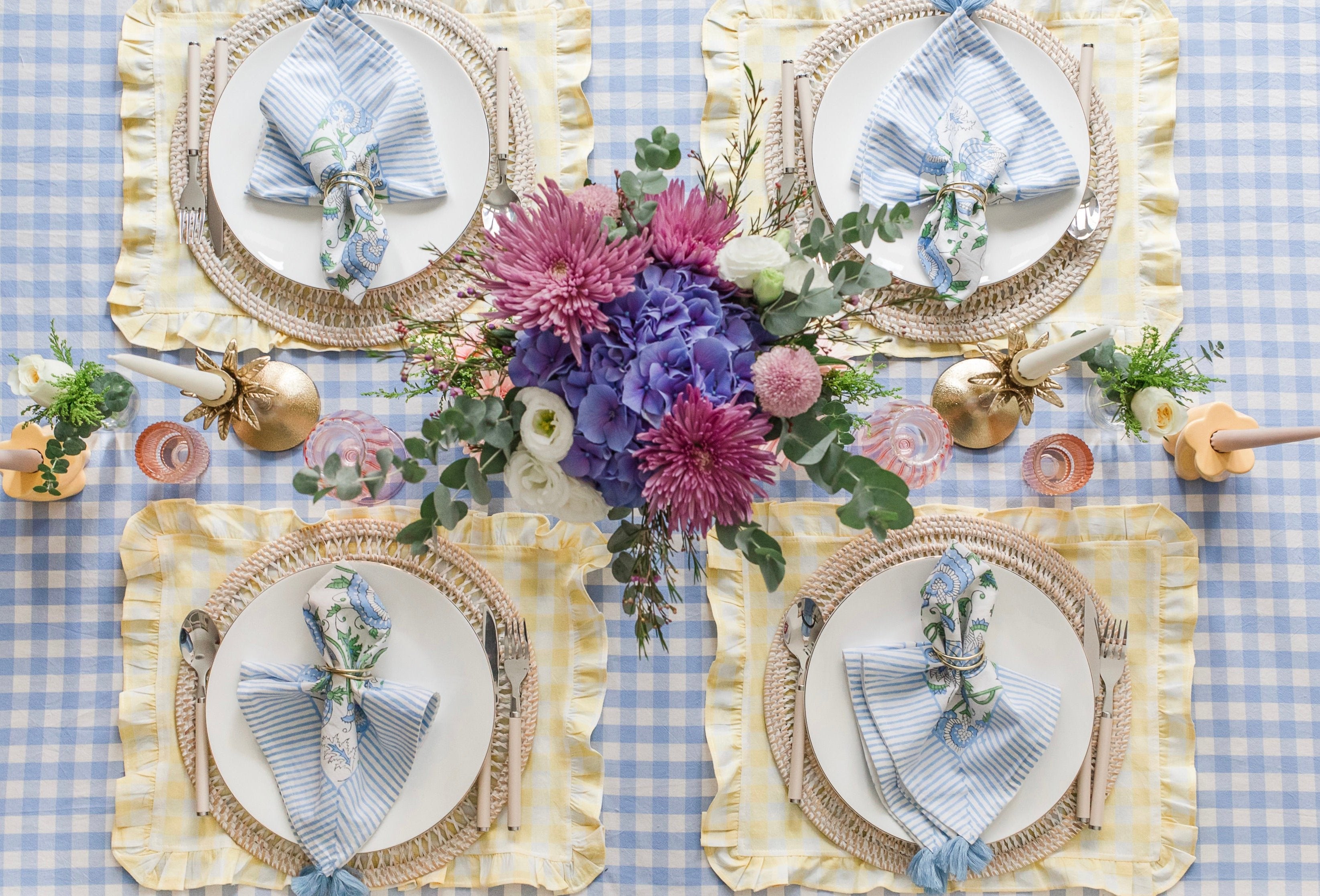 Yellow Gingham Ruffle Placemat / Napkin (Set of 4)