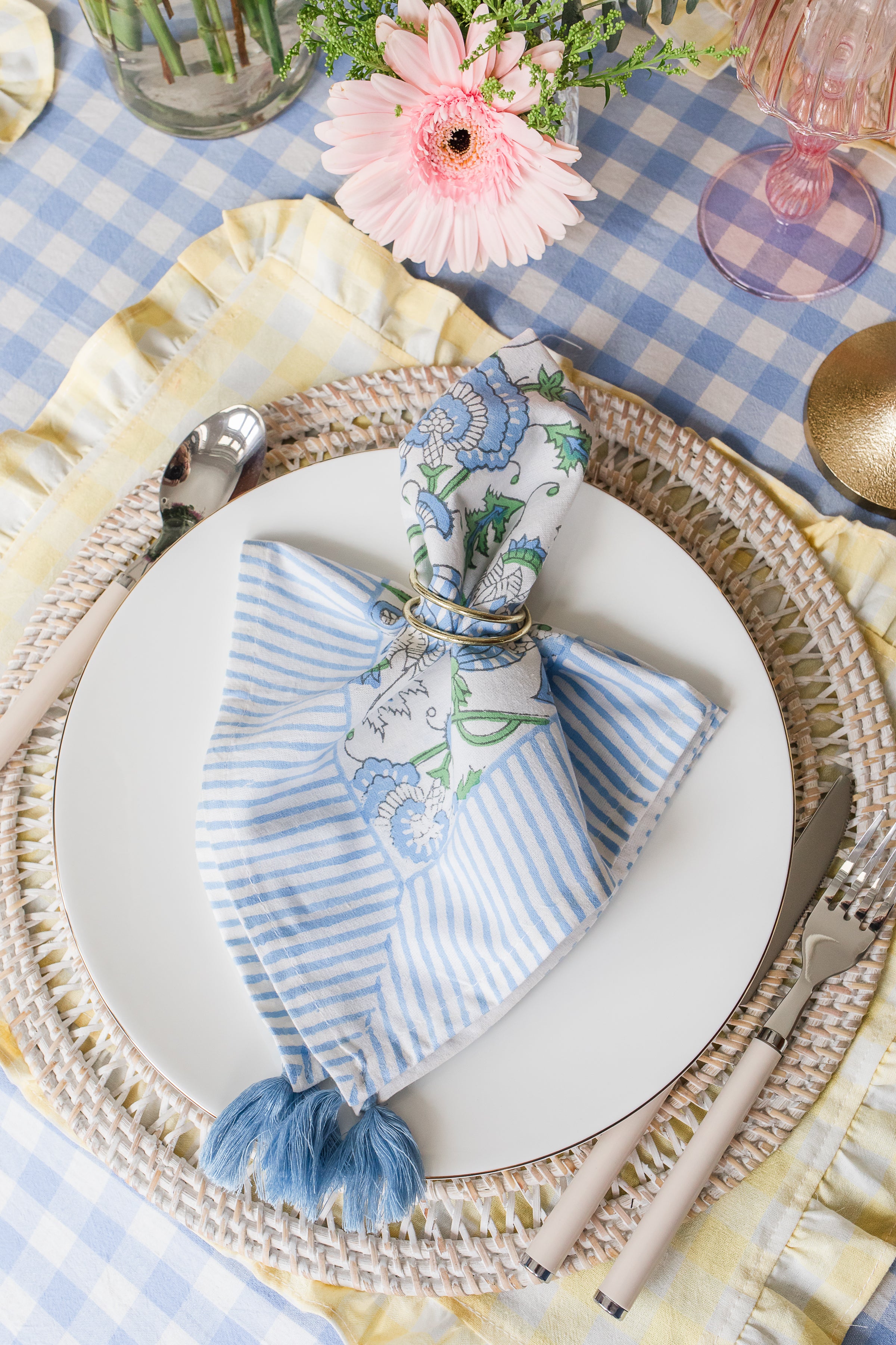 Blue Gingham Ruffle Tablecloth