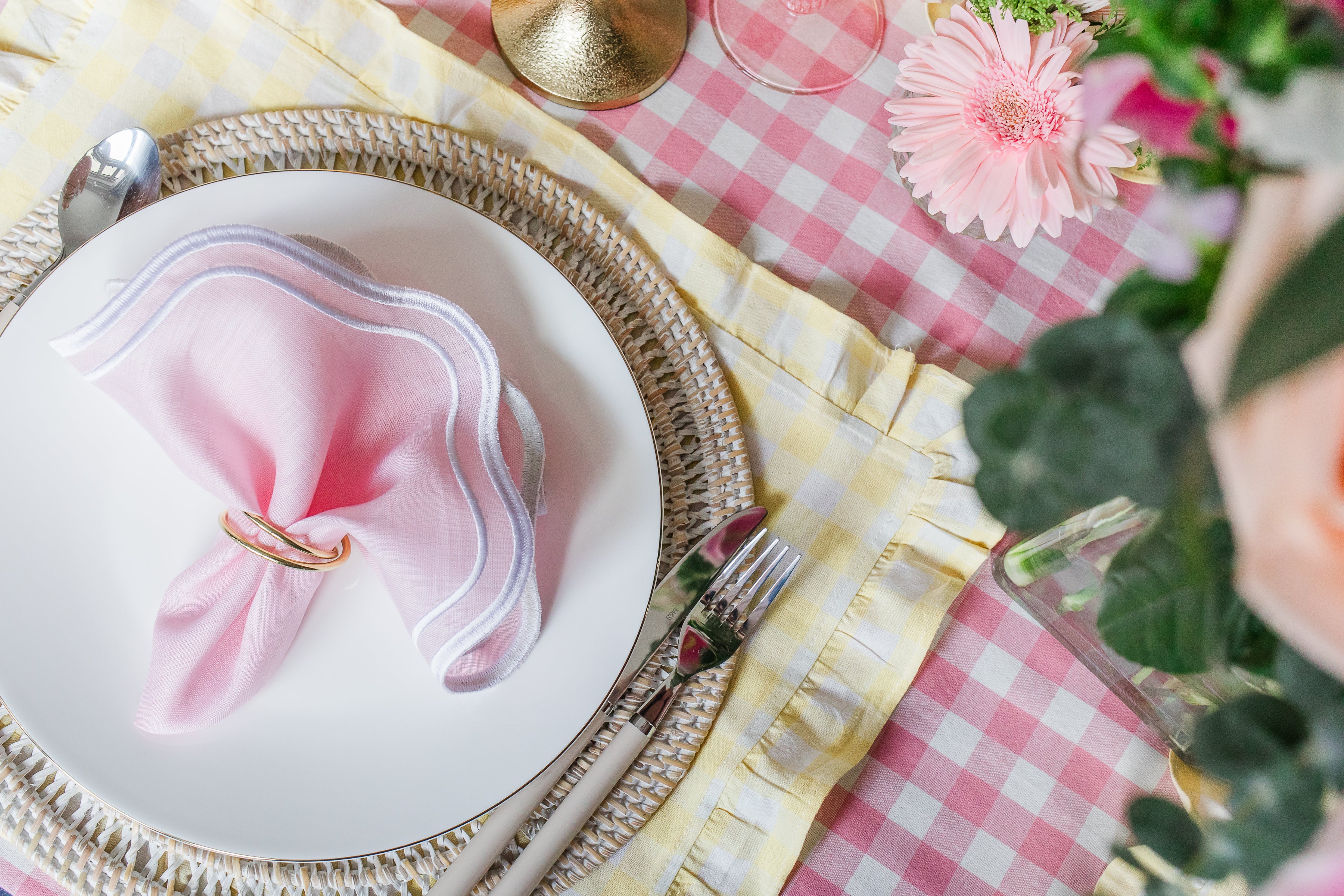 Pink Gingham Ruffle Tablecloth