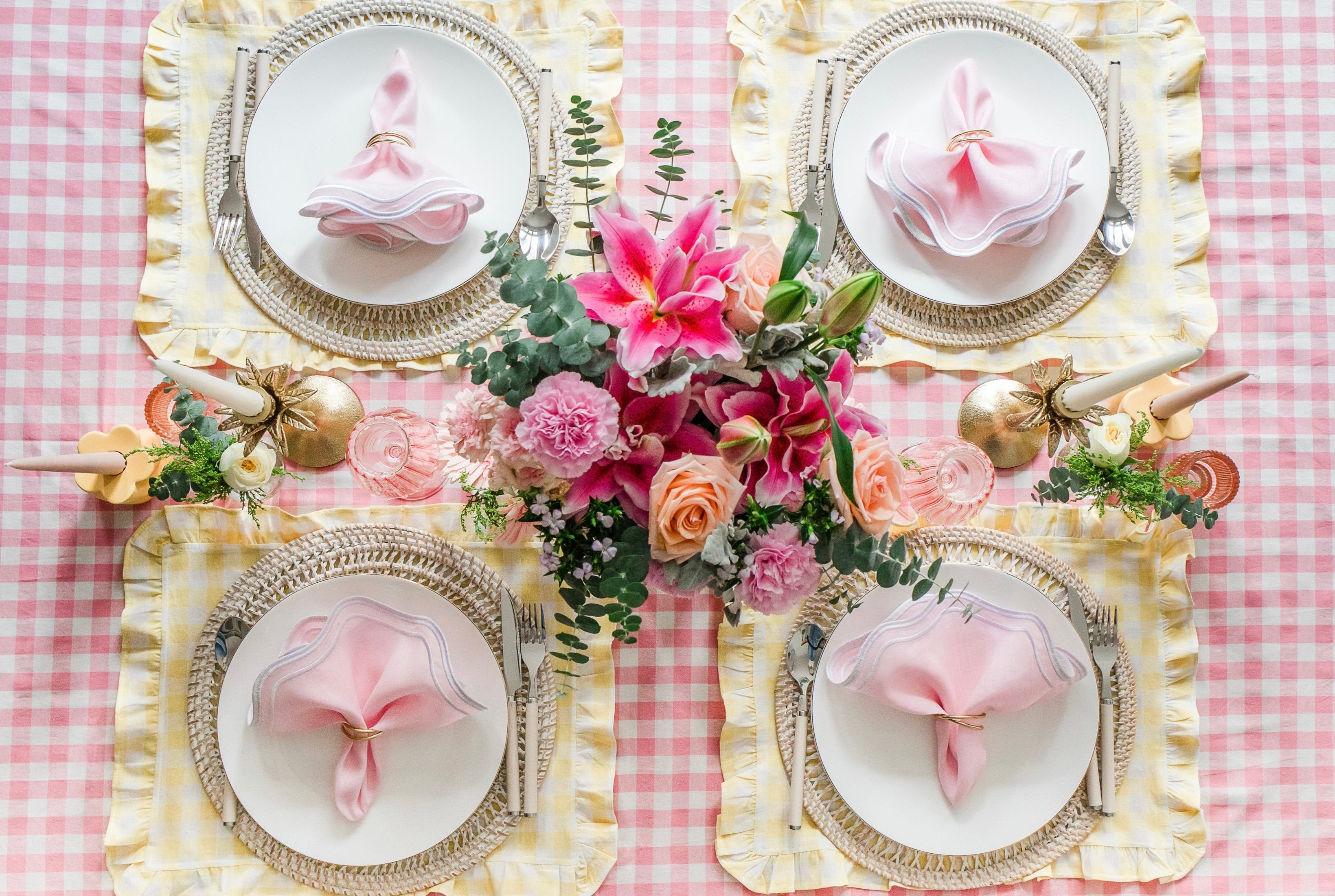 Pink Gingham Ruffle Tablecloth