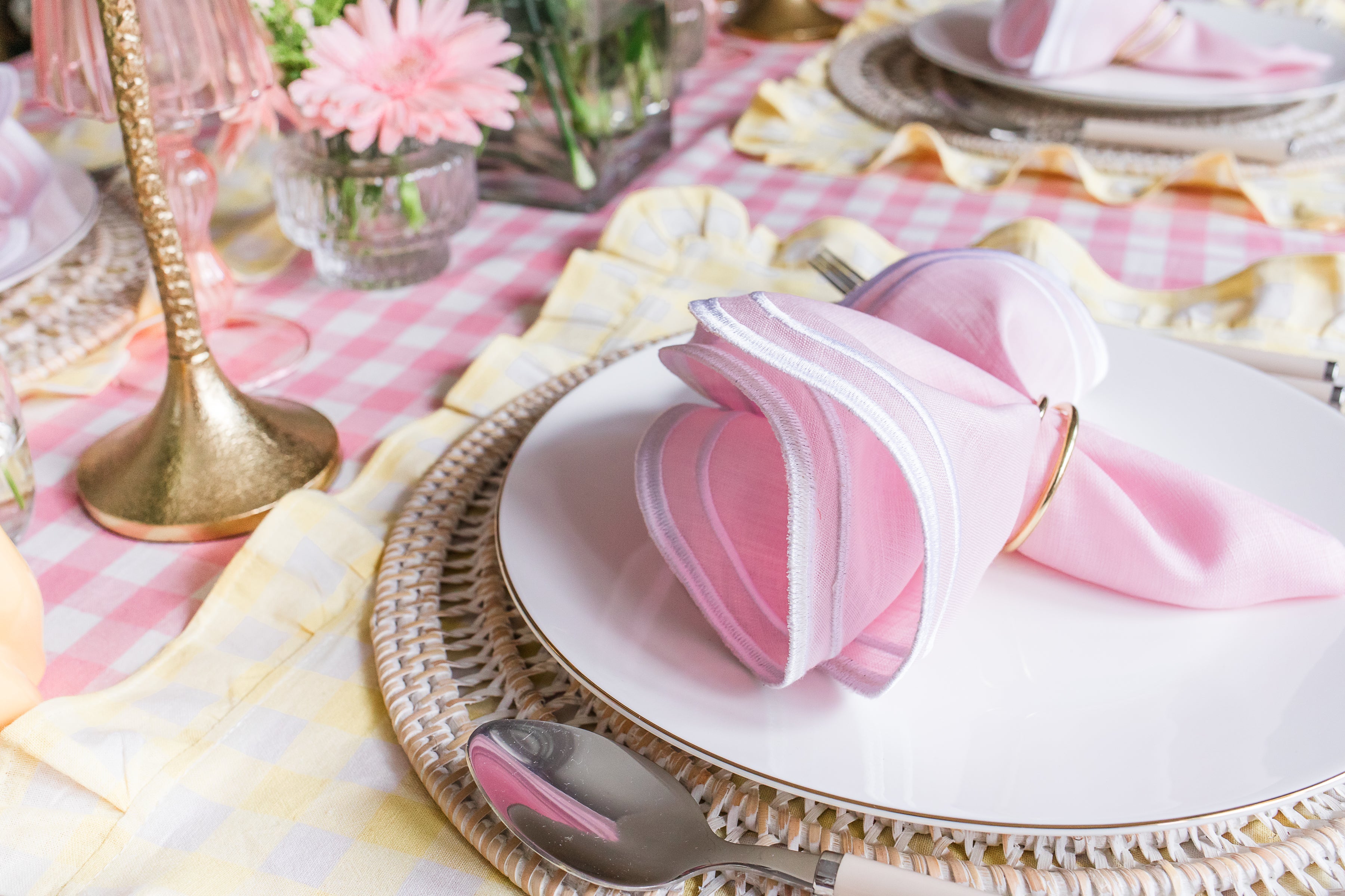 Pink Gingham Ruffle Tablecloth