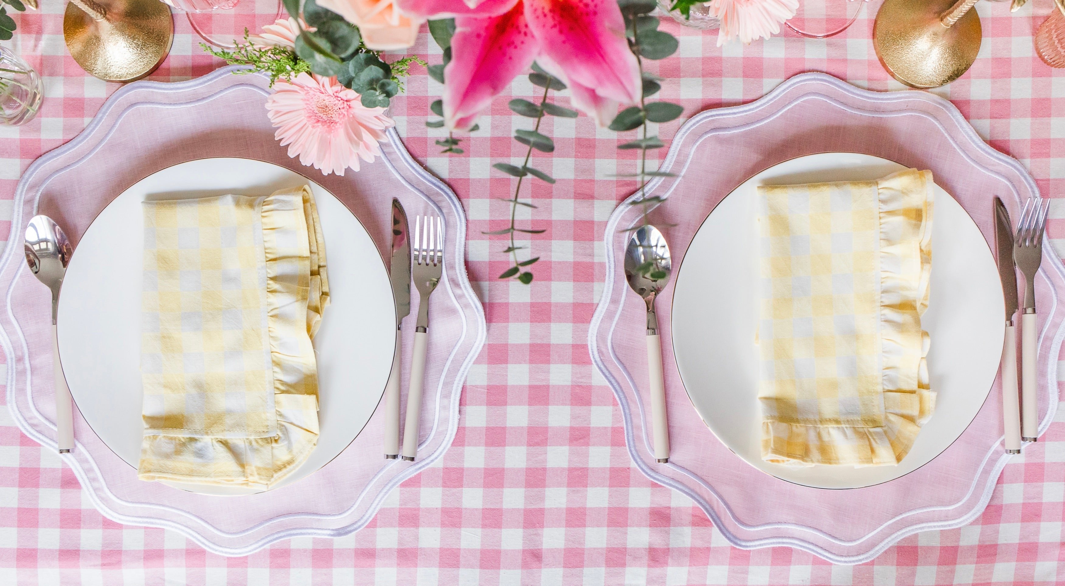 Pink Gingham Ruffle Tablecloth