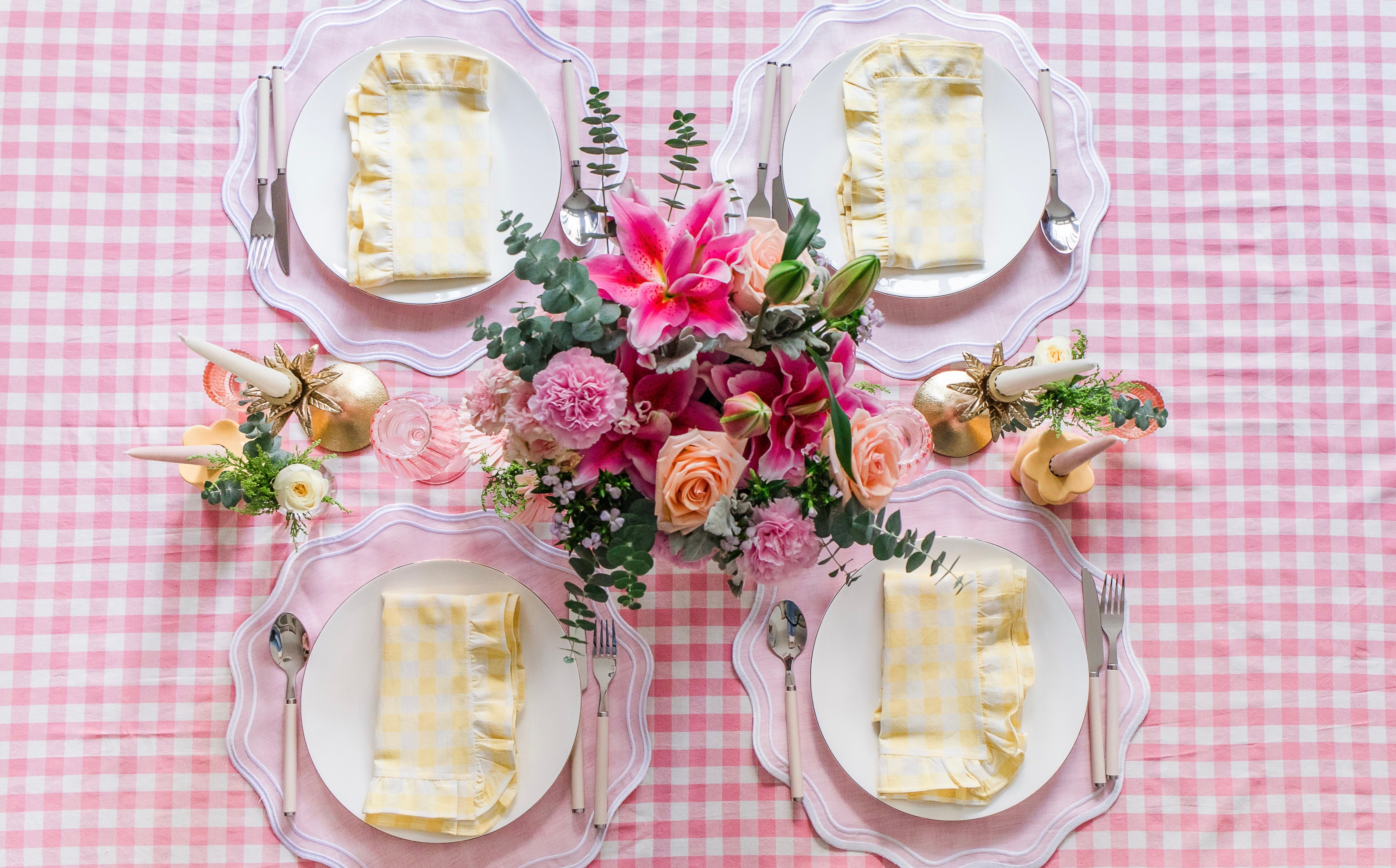 Yellow Gingham Ruffle Placemat / Napkin (Set of 4)