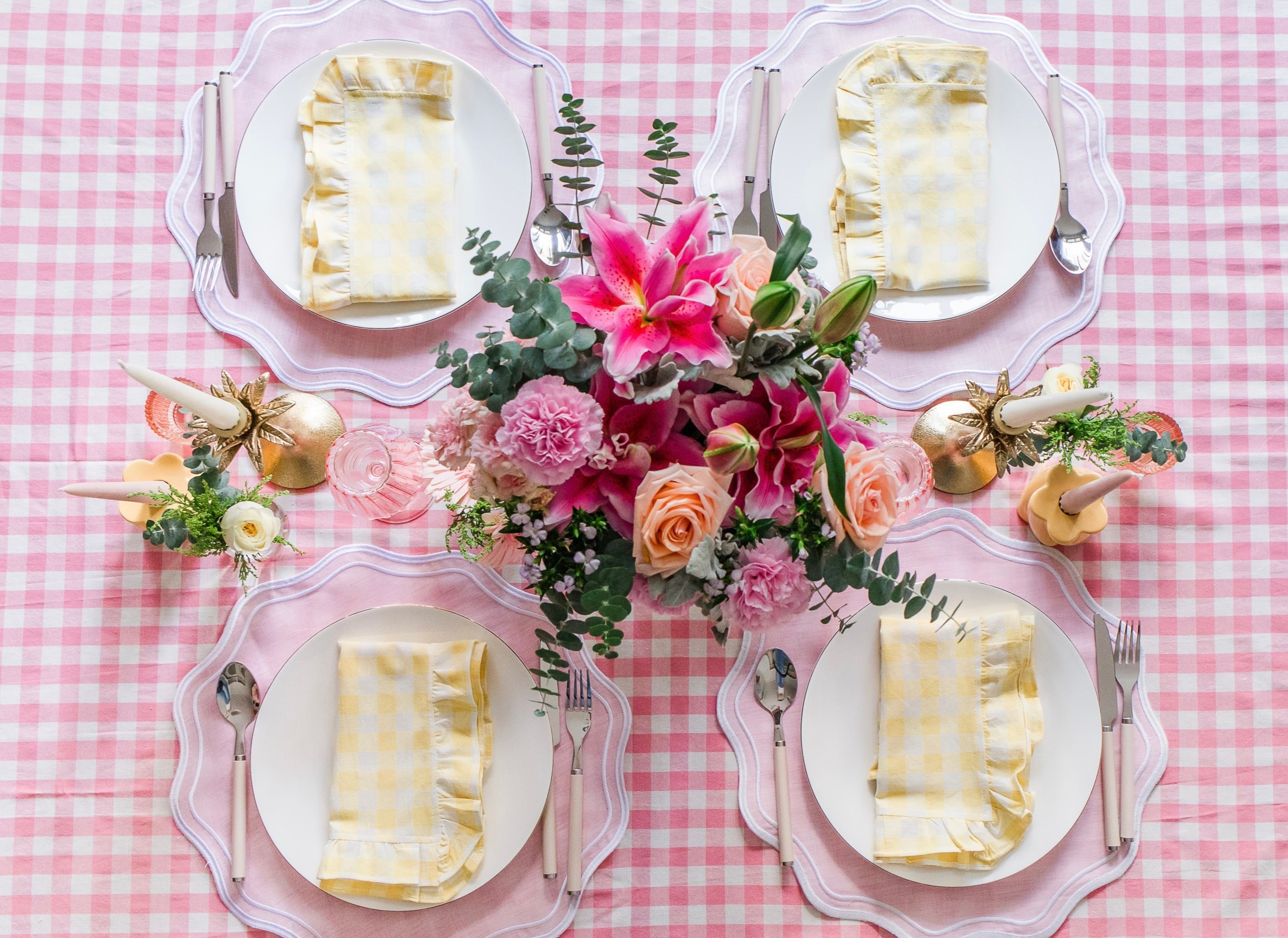 Pink Gingham Ruffle Tablecloth