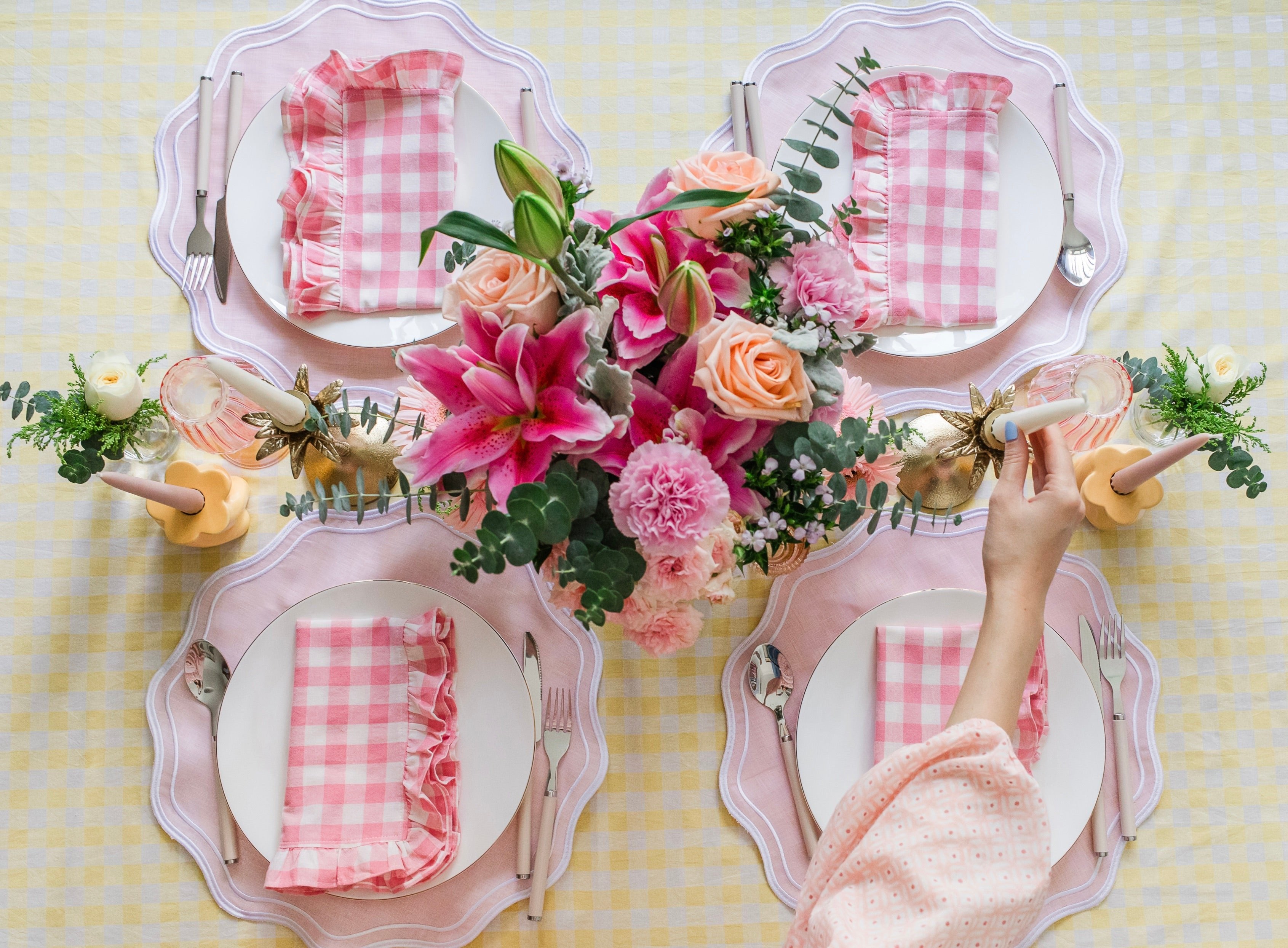 Yellow Gingham Ruffle Tablecloth