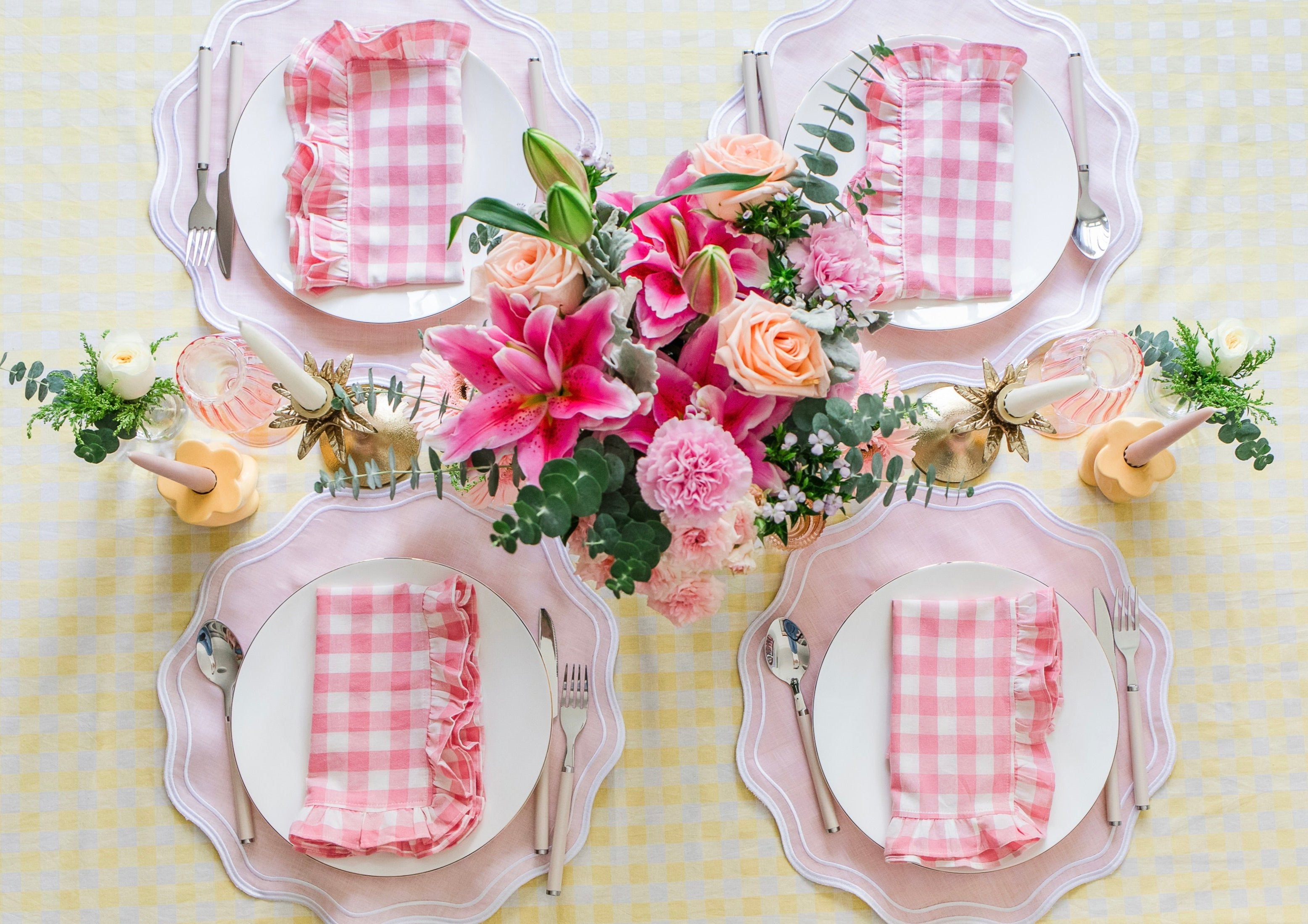 Yellow Gingham Ruffle Tablecloth