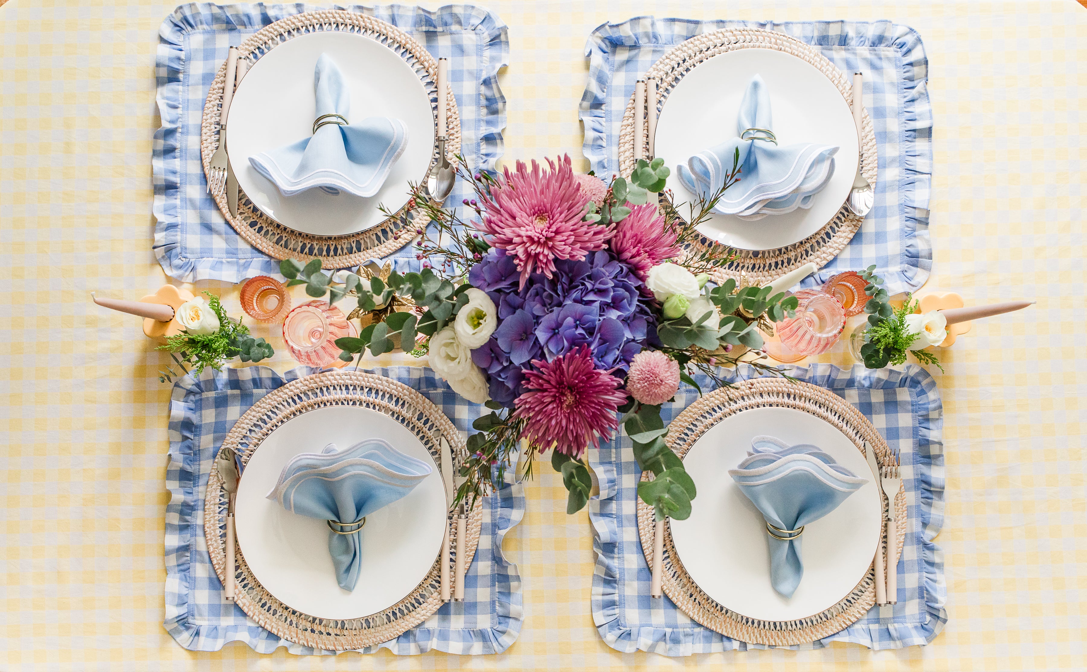 Yellow Gingham Ruffle Tablecloth