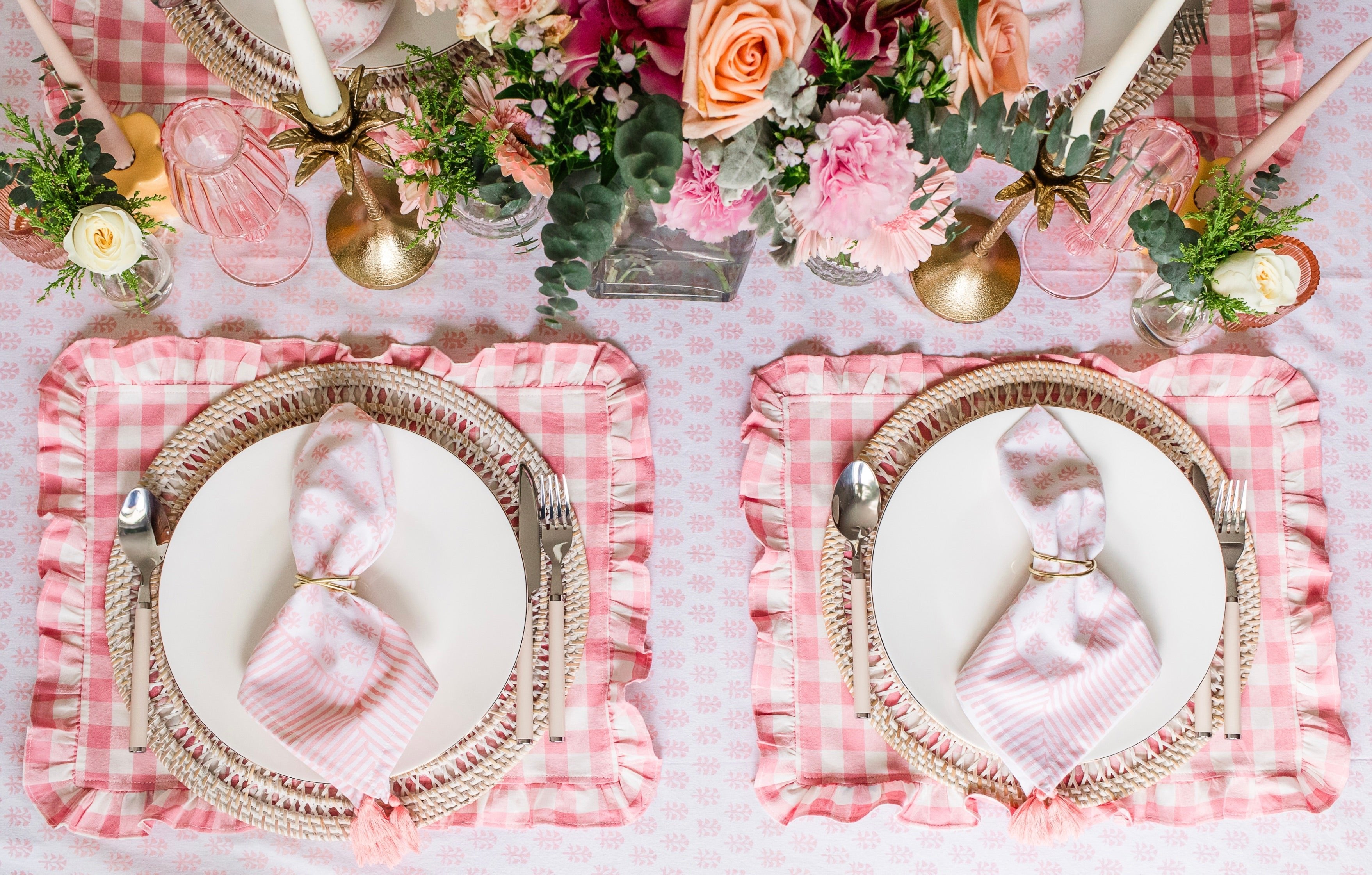 Pink Gingham Ruffle Placemat / Napkin (Set of 4)