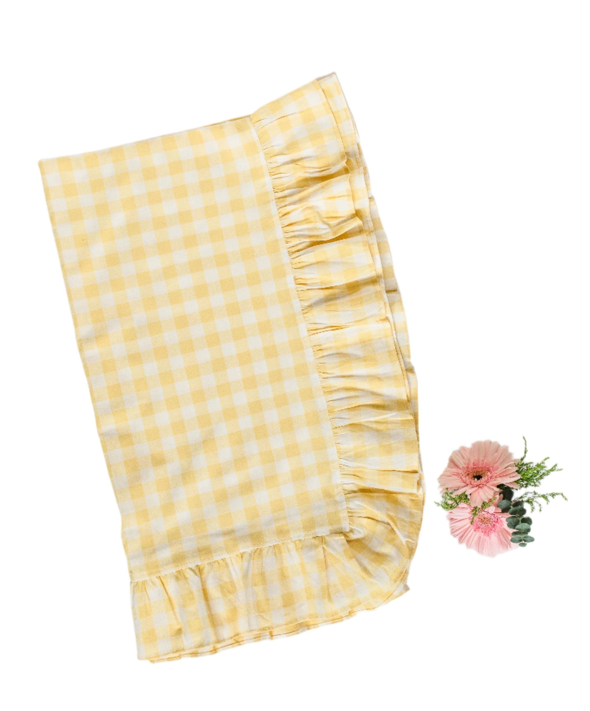 Yellow Gingham Ruffle Tablecloth