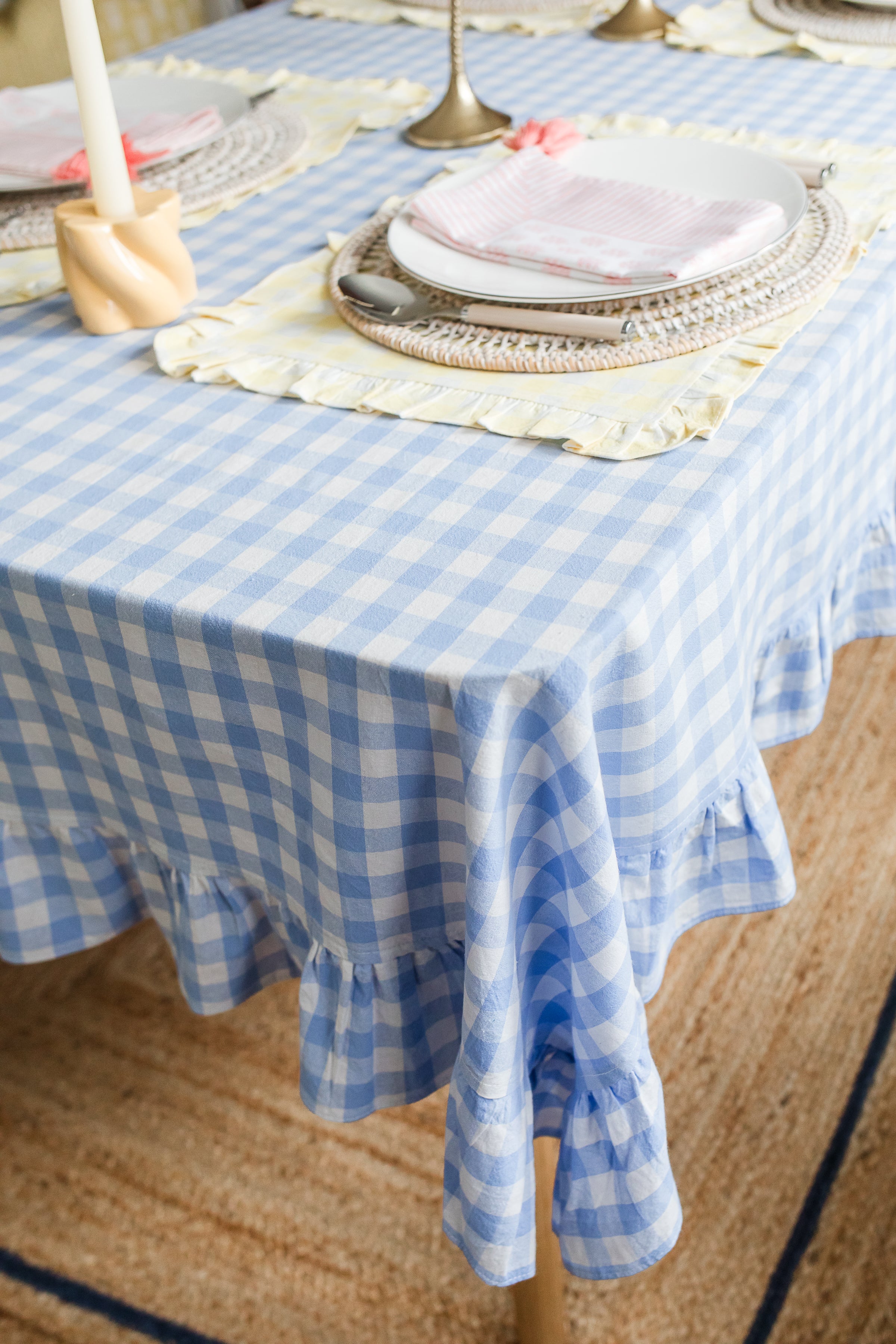 Blue Gingham Ruffle Tablecloth