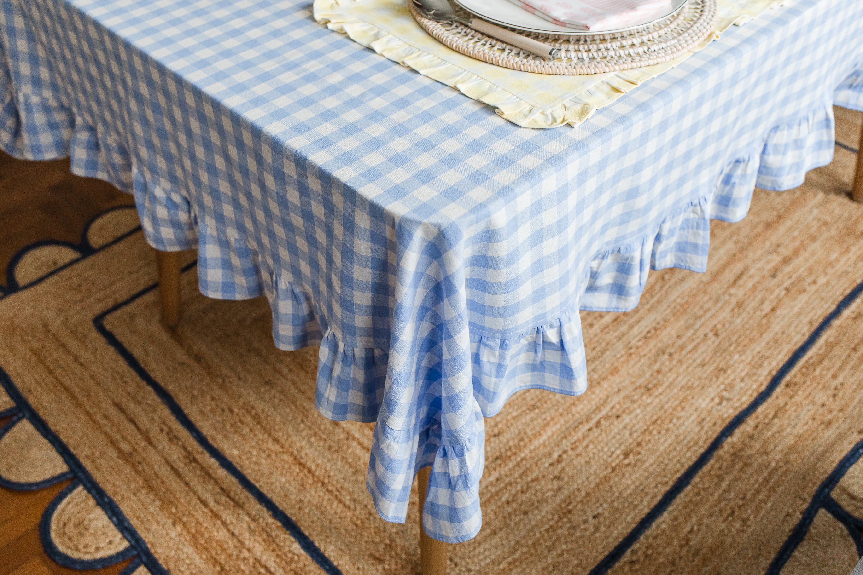 Blue Gingham Ruffle Tablecloth