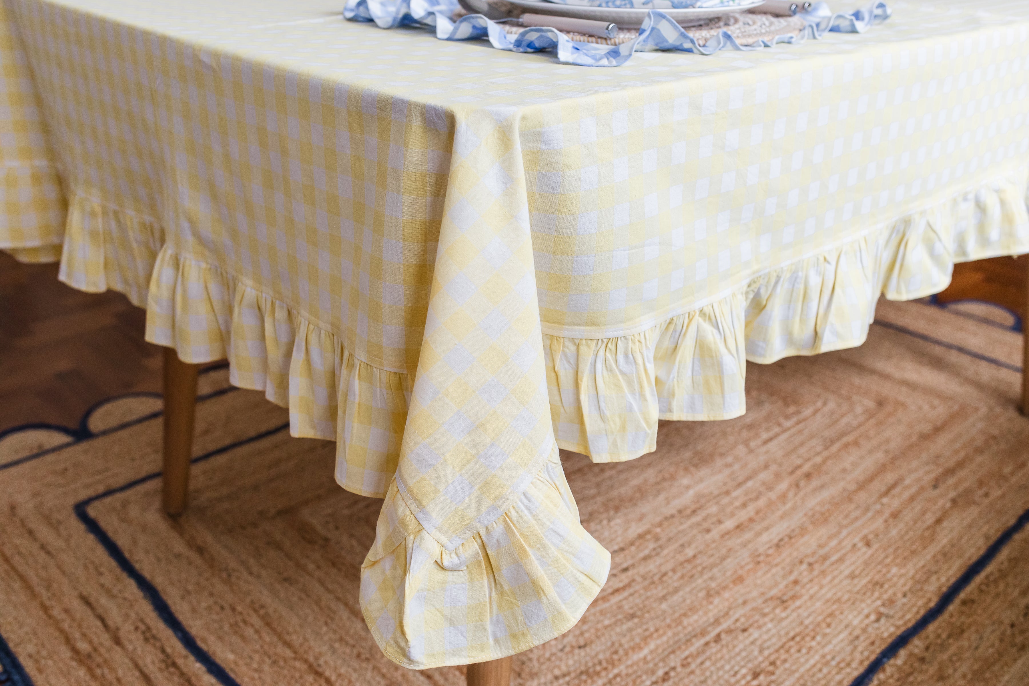 Yellow Gingham Ruffle Tablecloth