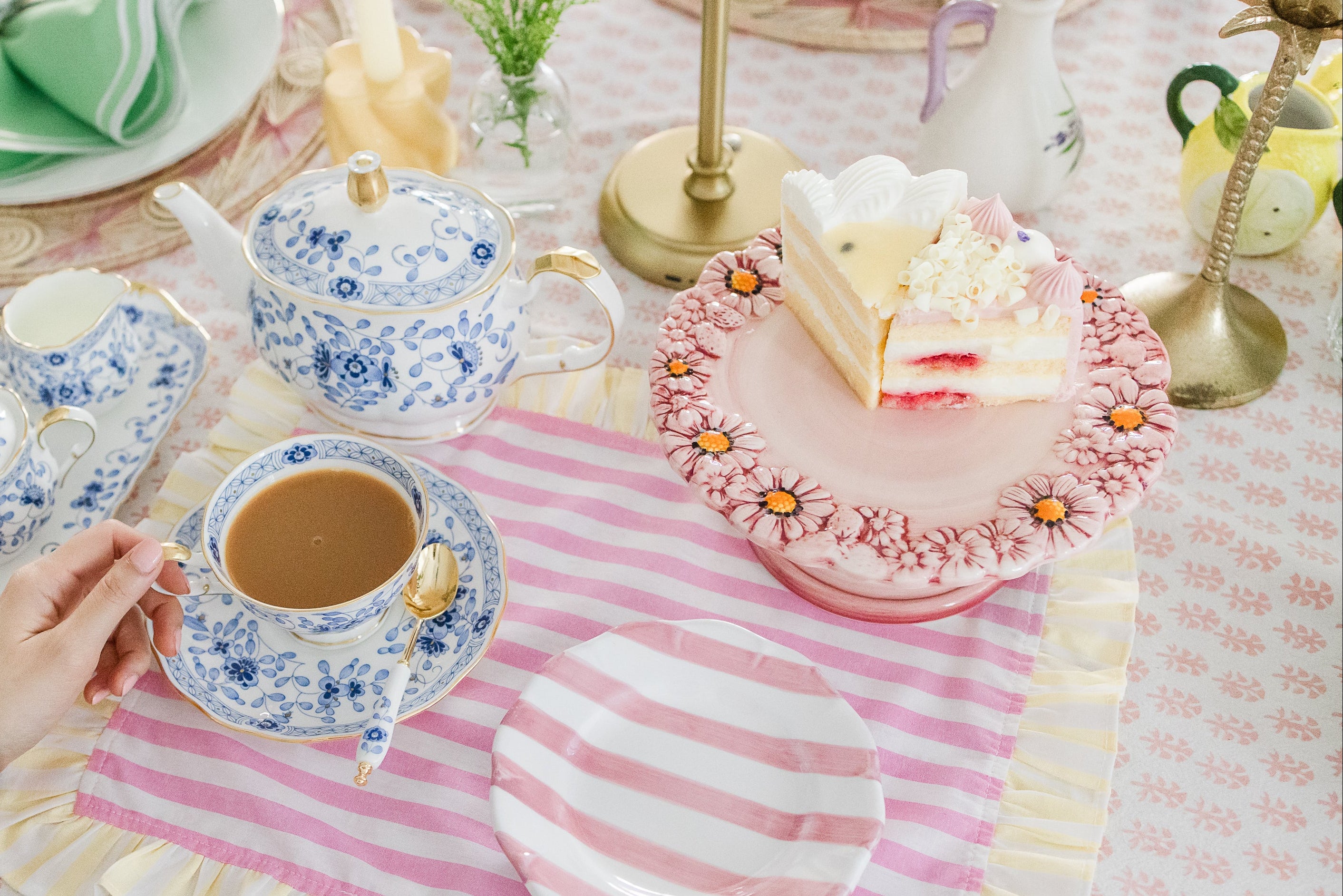 Handmade Italian ceramic pedestal cake stand with floral design