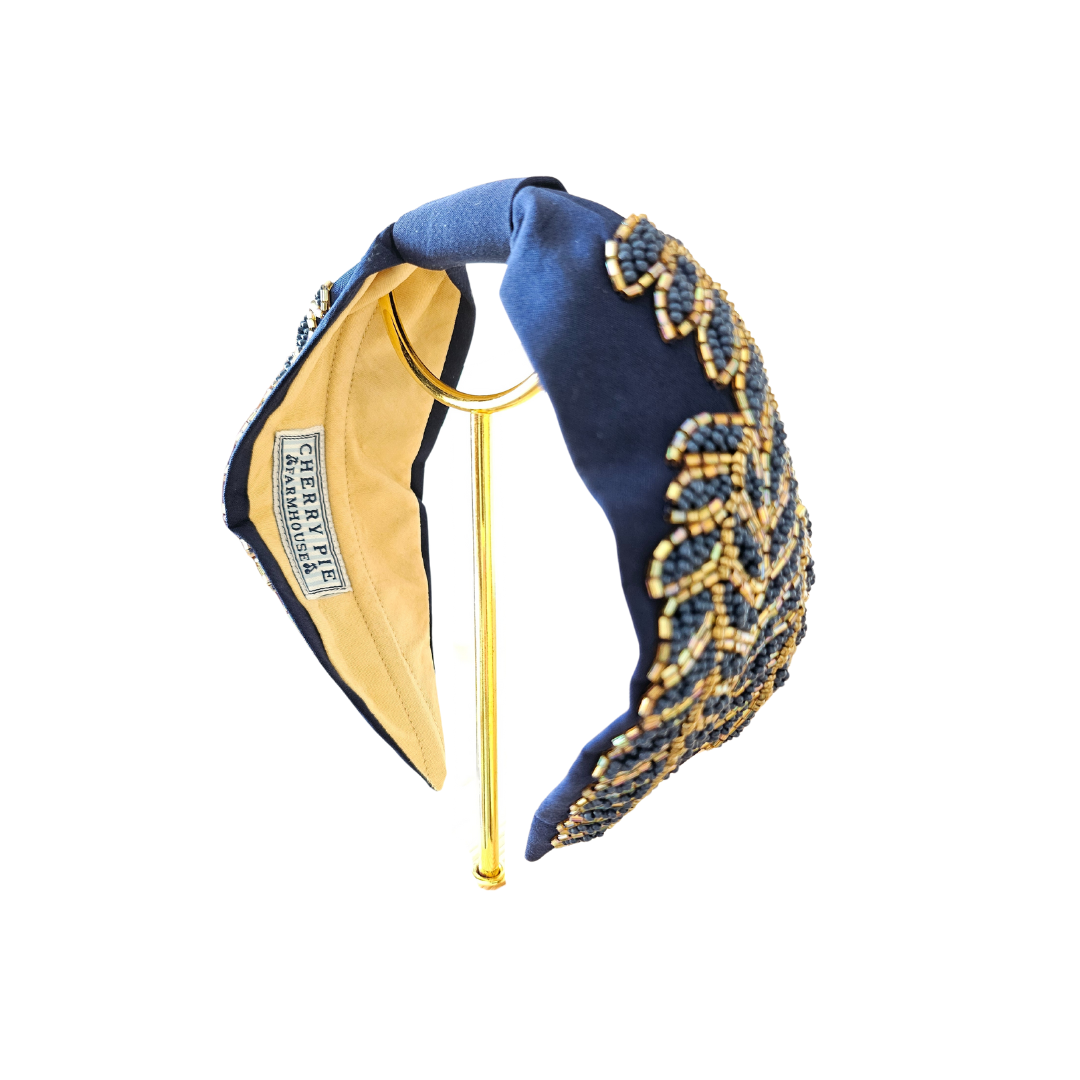 Dark Blue Gold Vines Headband