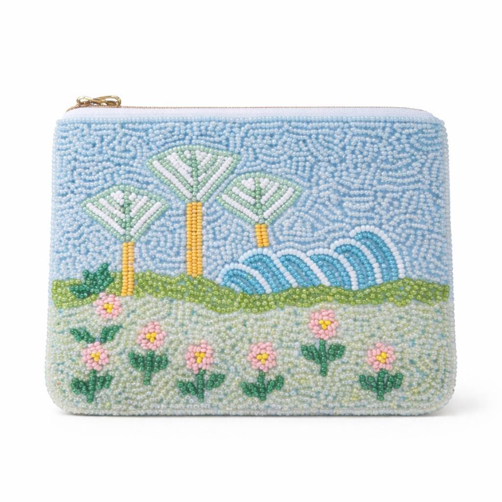 Beaded pouch with a scenic design Singapore's famous Gardens by the Bay at Marina Bay