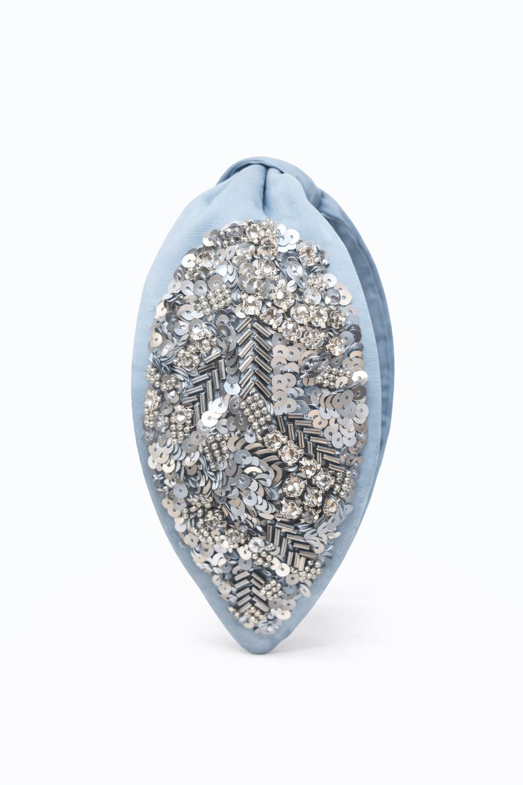 silver bejewelled hand-embroidered headband with gift pouch